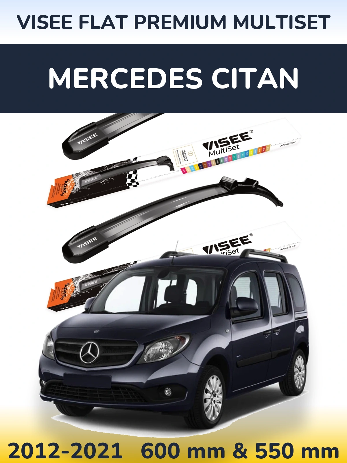 Комплект передних дворников VISEE FLAT PREMIUM MultiSet 600 & 550 мм для Mercedes Citan 2012-2021