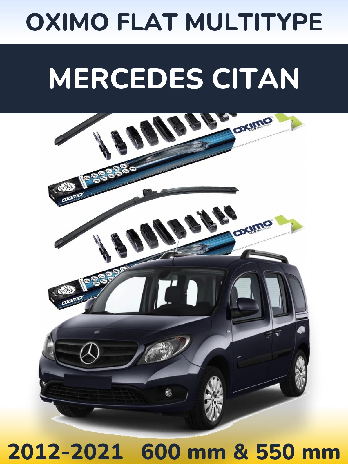 Комплект передних дворников Oximo Flat MultiТипe 600 & 550 мм для Mercedes Citan 2012-2021