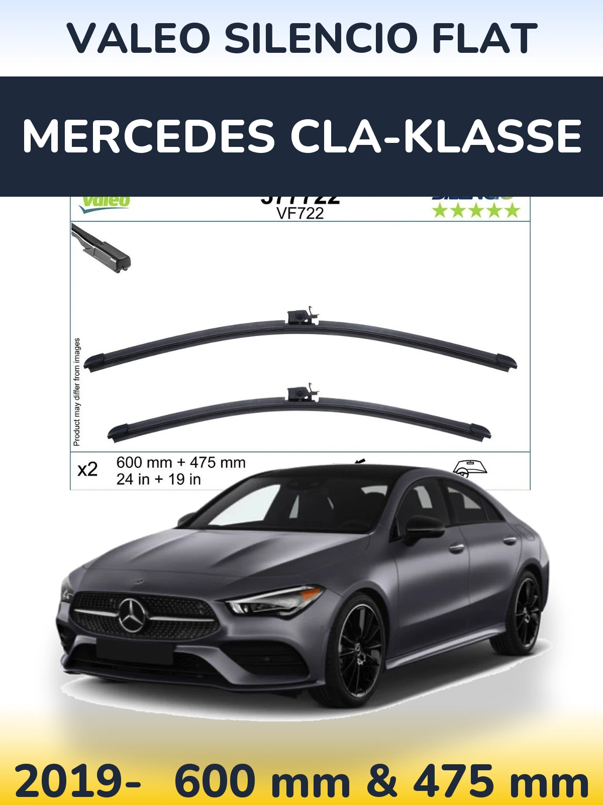 Komplet przednich wycieraczek Valeo Silencio Flat 600 & 475 mm do Mercedes CLA-Klasse 2019-2026