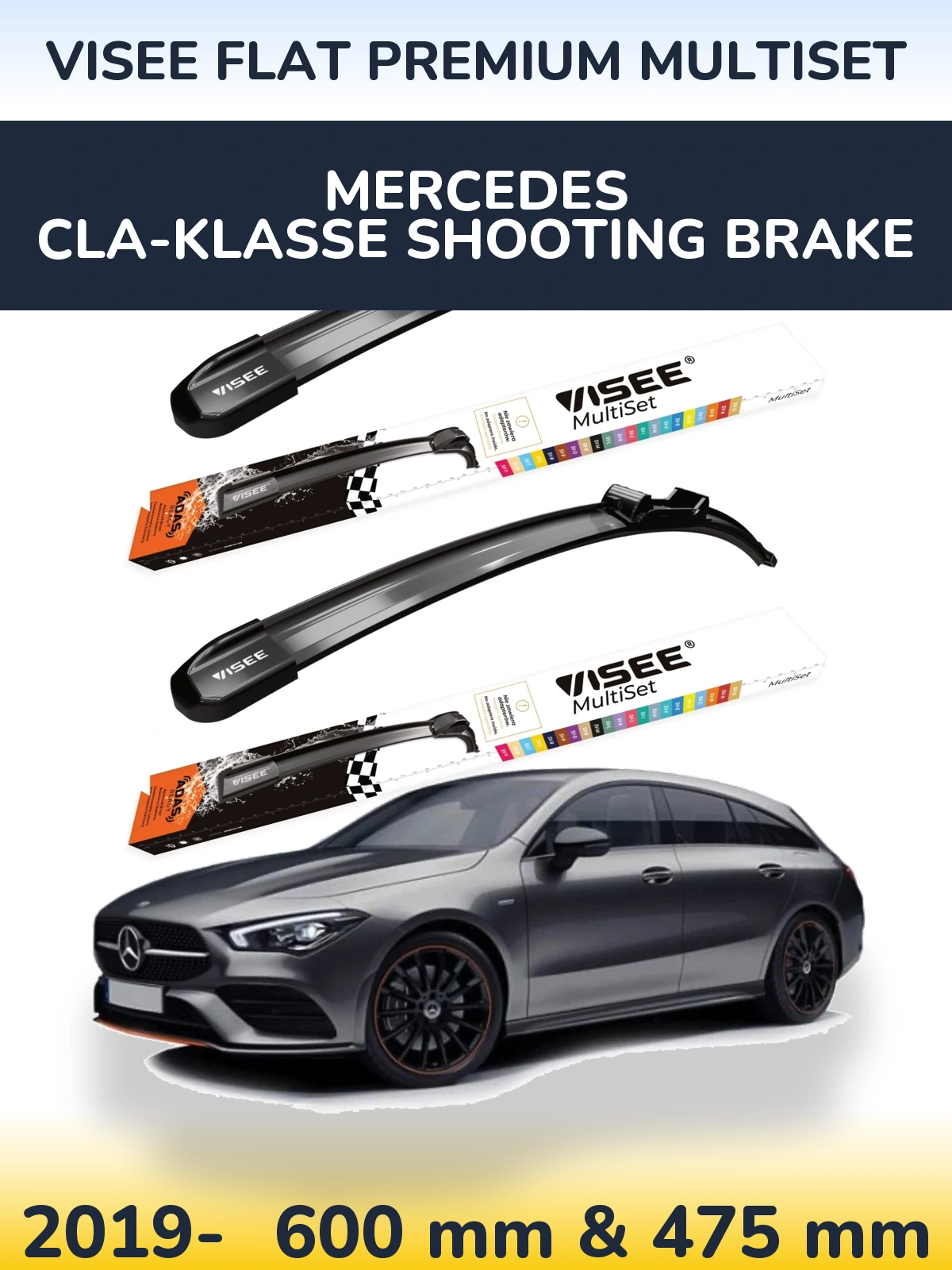 Комплект передних дворников VISEE FLAT PREMIUM MultiSet 600 & 475 мм для Mercedes CLA-Klasse Shooting Brake 2019-2026