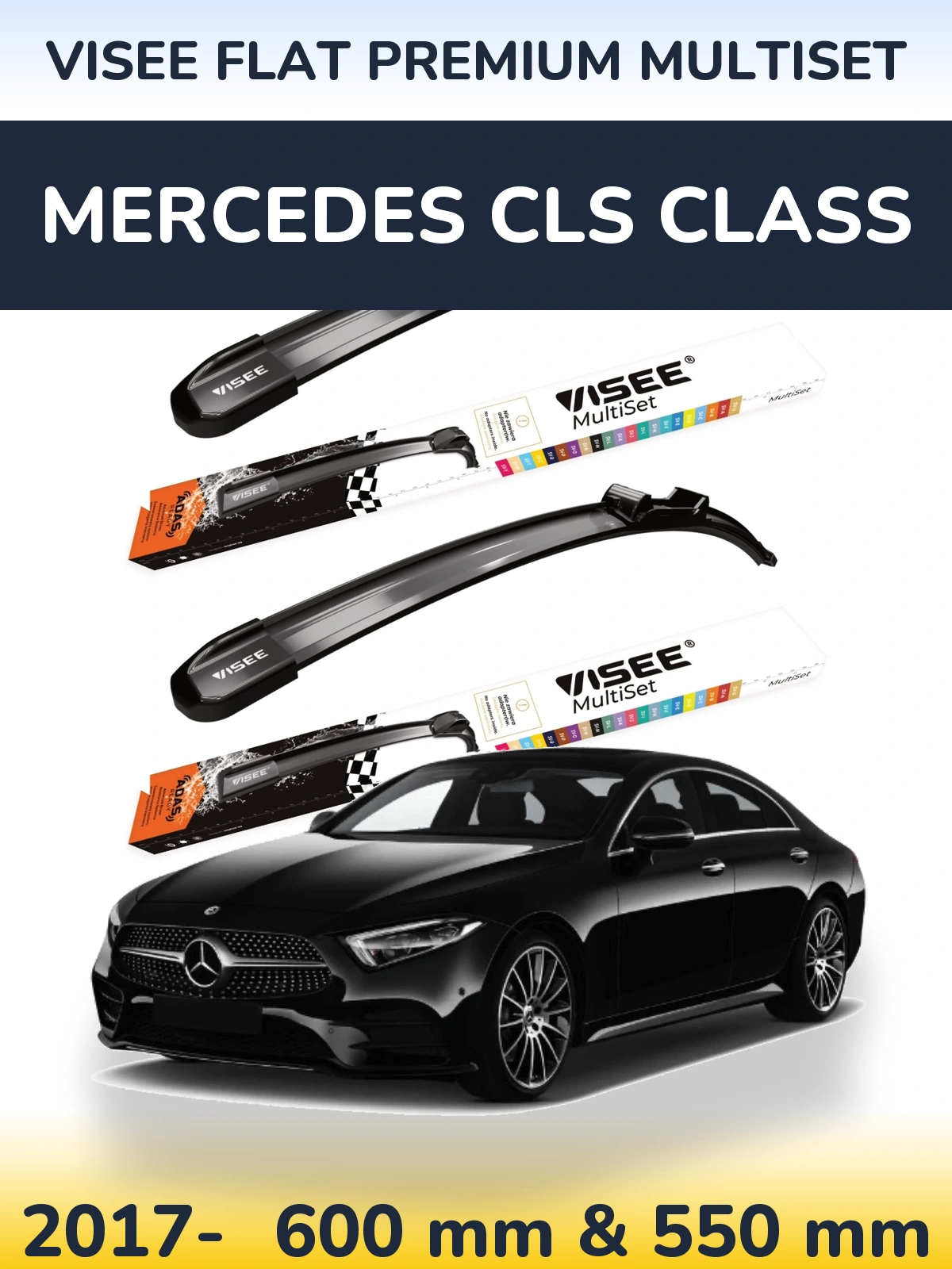 Komplet przednich wycieraczek VISEE FLAT PREMIUM MultiSet 600 & 550 mm do Mercedes Klasa CLS 2017-2026