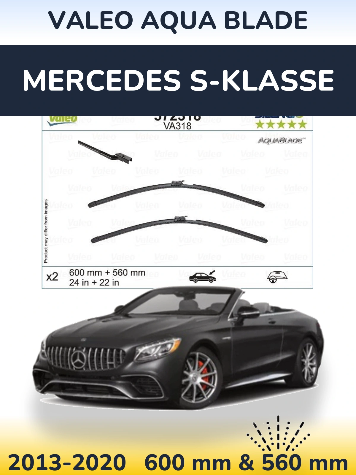 Komplet przednich wycieraczek Valeo Aqua Blade 600 & 560 mm do Mercedes S-Klasse 2013-2020