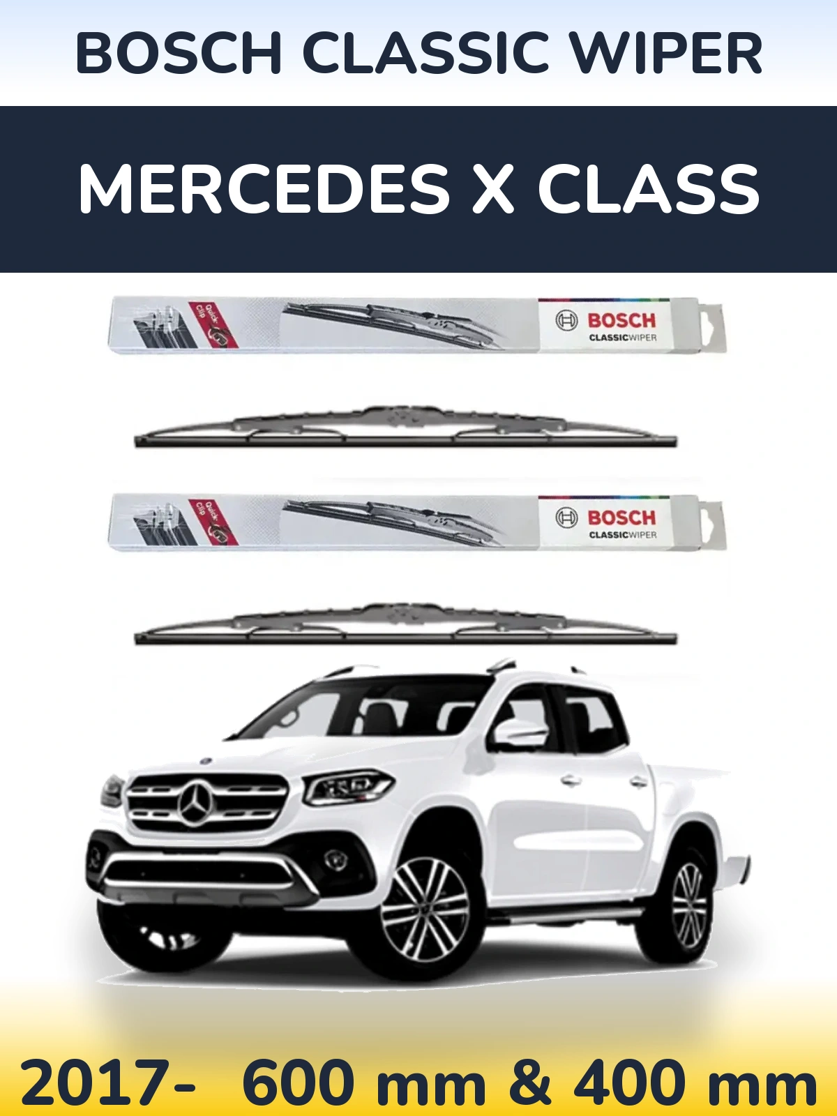 Komplet przednich wycieraczek BOSCH Classic Wiper 600 & 400 mm do Mercedes Klasa X 2017-2026