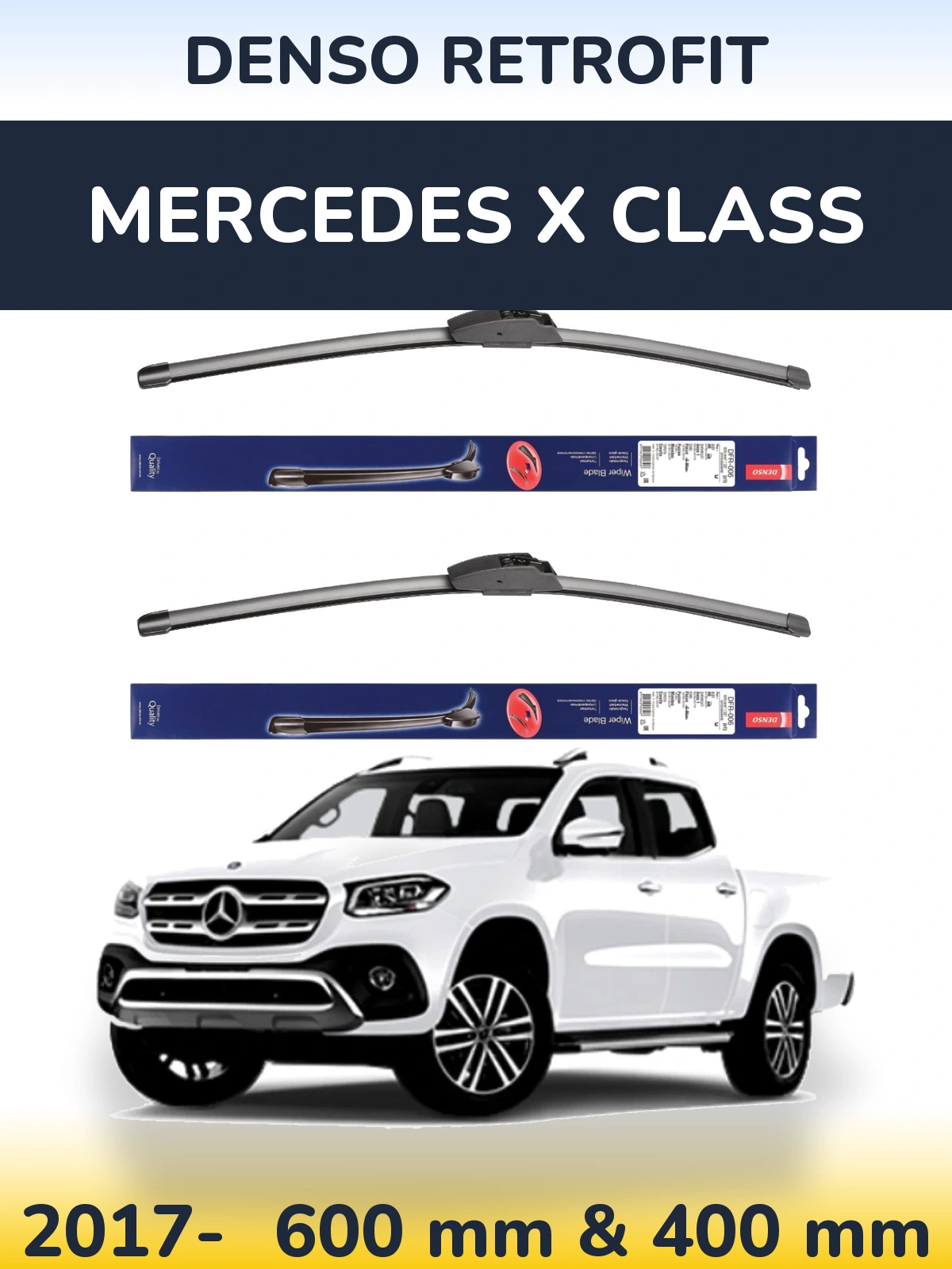 Komplet przednich wycieraczek Denso Retrofit 600 & 400 mm do Mercedes Klasa X 2017-2026