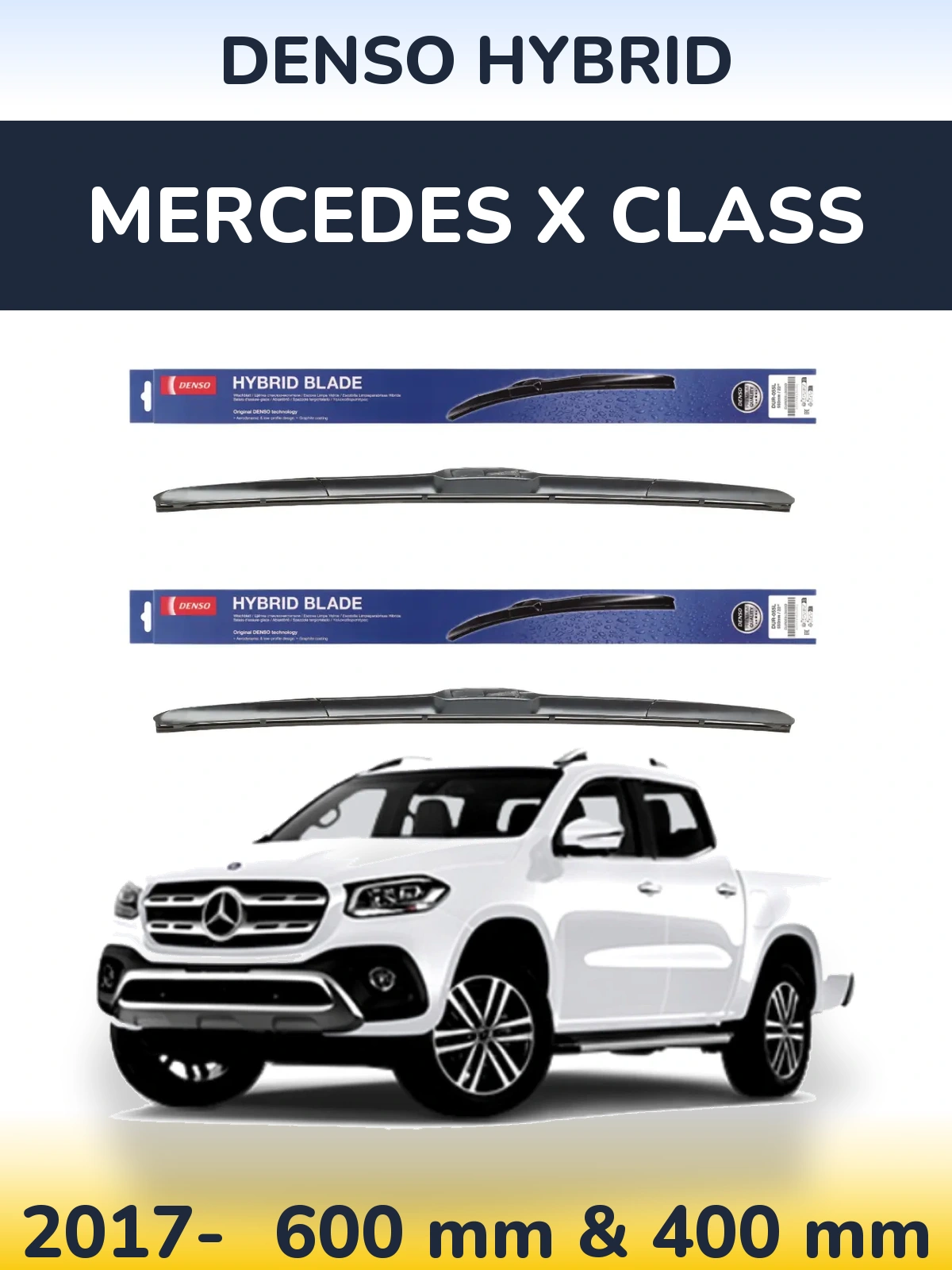 Komplet przednich wycieraczek Denso Hybrid 600 & 400 mm do Mercedes Klasa X 2017-2026