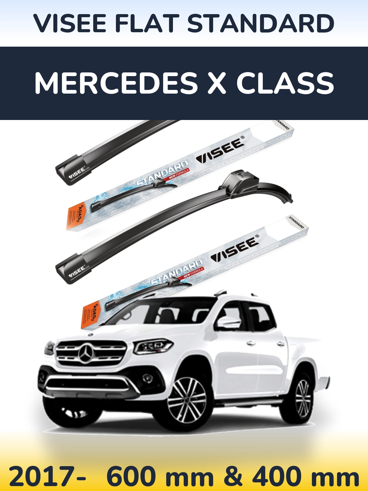 Komplet przednich wycieraczek VISEE FLAT STANDARD 600 & 400 mm do Mercedes Klasa X 2017-2026