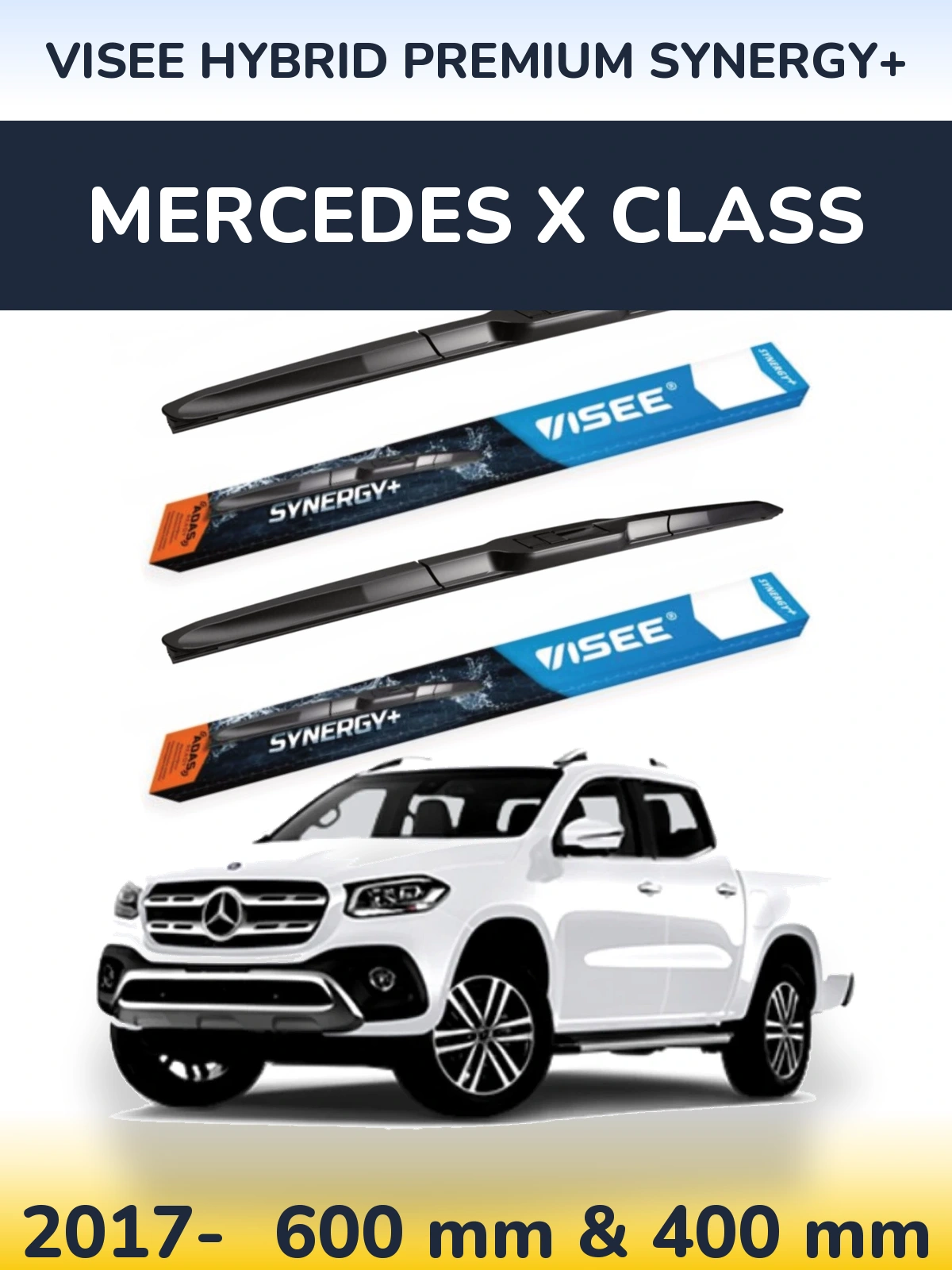 Komplet przednich wycieraczek VISEE HYBRID PREMIUM SYNERGY+ 600 & 400 mm do Mercedes Klasa X 2017-2026