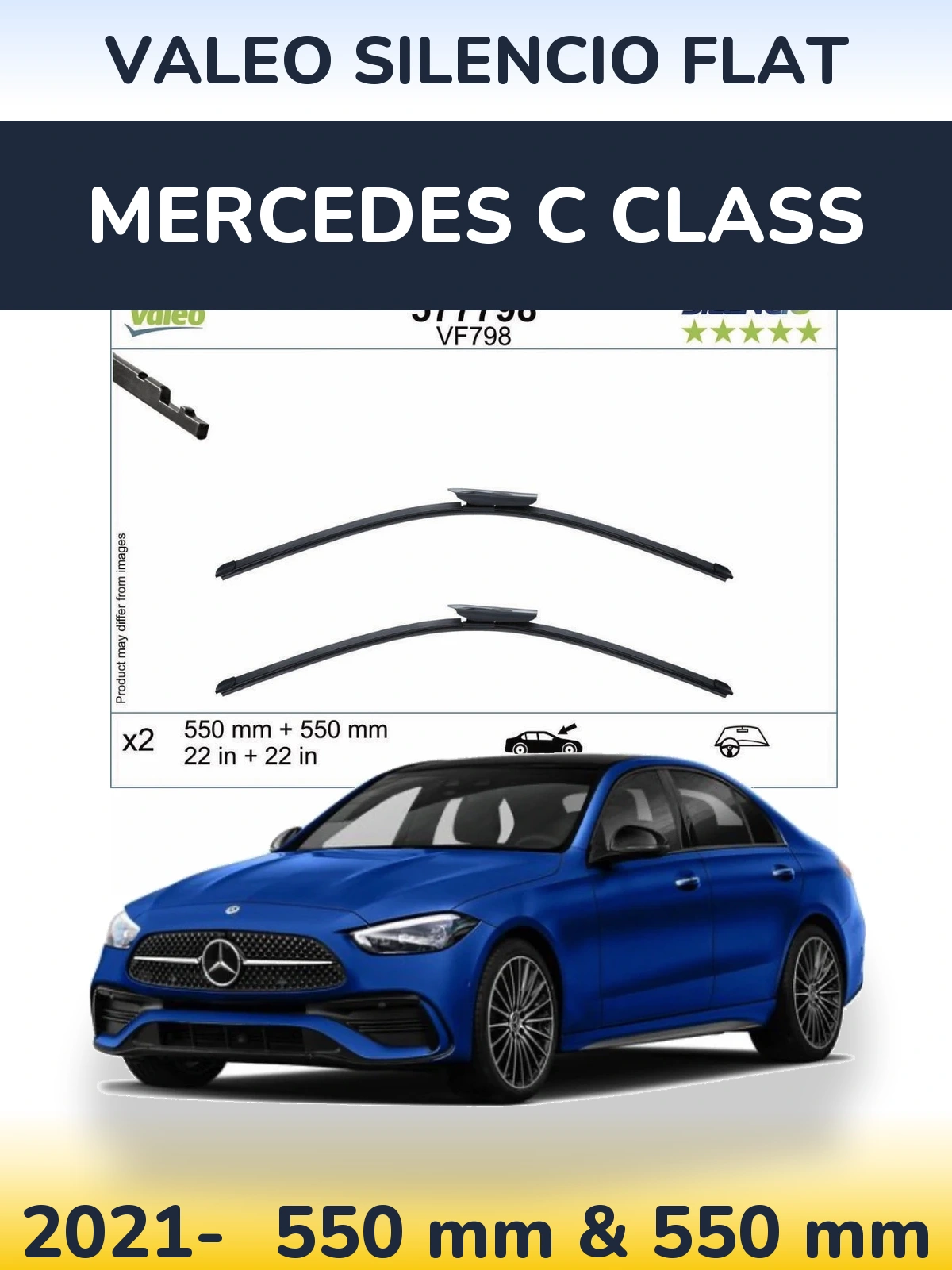Комплект передних дворников Valeo Silencio Flat 550 & 550 мм для Mercedes C Class 2021-2026