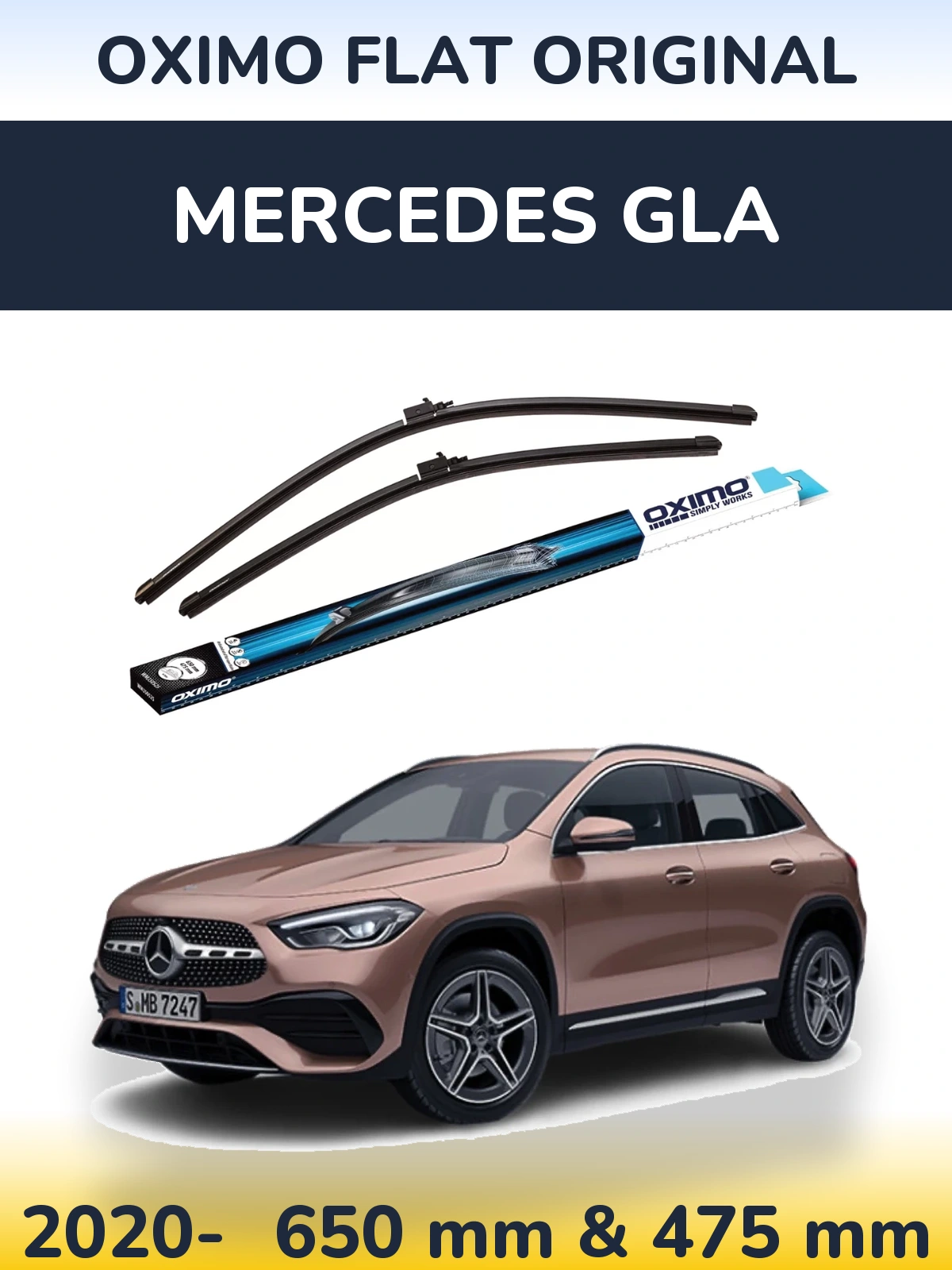 Комплект передних дворников Oximo Flat Original 650 & 475 мм для Mercedes GLA 2020-2026