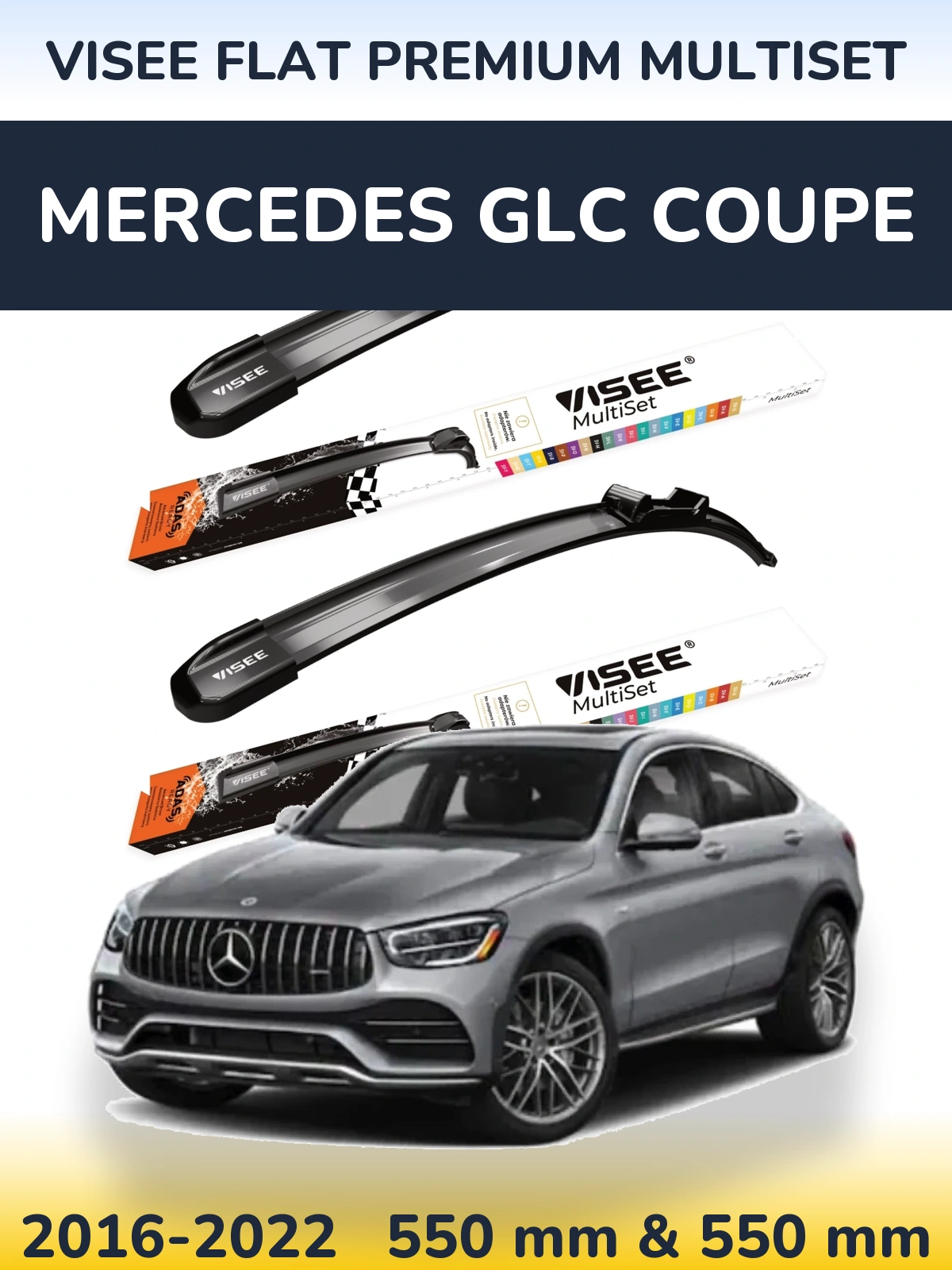 Komplet przednich wycieraczek VISEE FLAT PREMIUM MultiSet 550 & 550 mm do Mercedes GLC Coupe 2016-2022