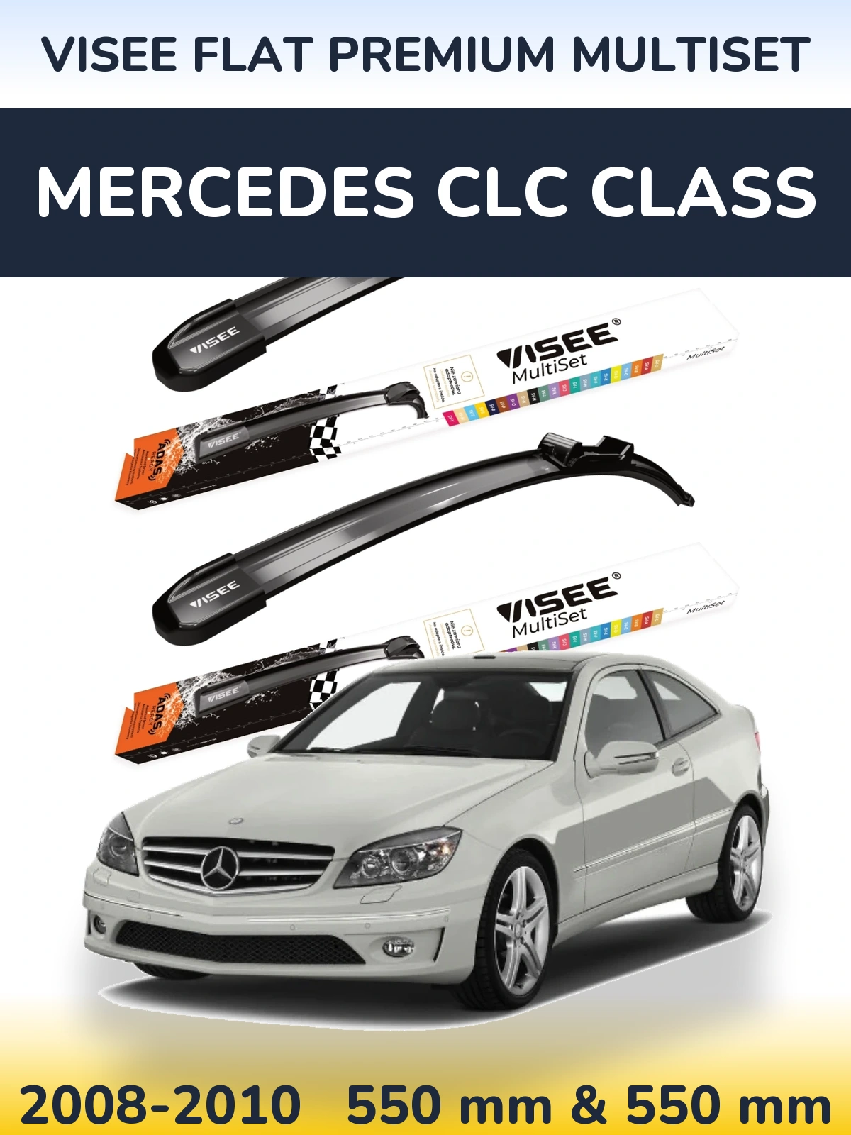 Комплект передних дворников VISEE FLAT PREMIUM MultiSet 550 & 550 мм для Mercedes CLC Class 2008-2010