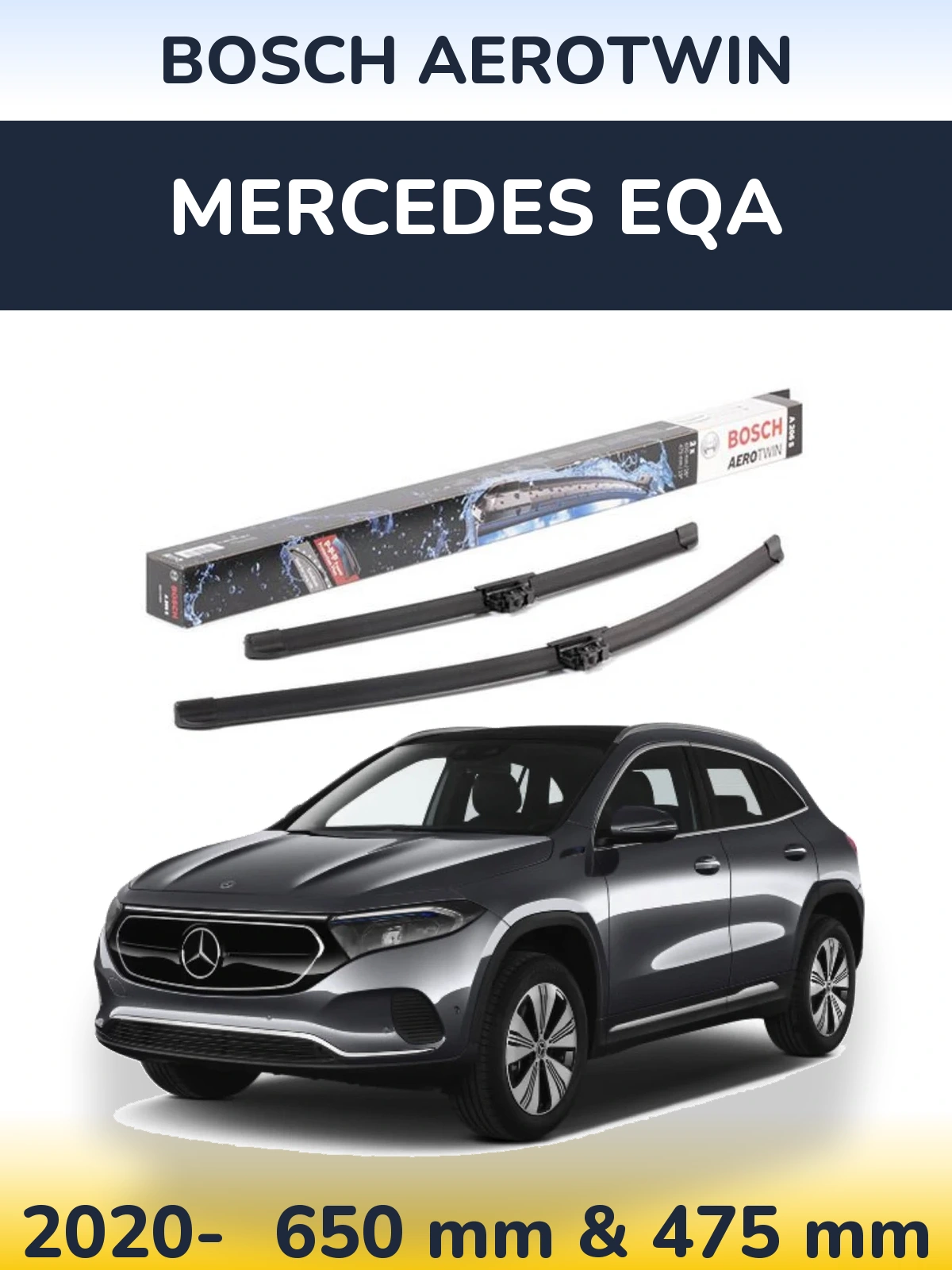 Комплект передних дворников BOSCH AeroTwin 650 & 475 мм для Mercedes EQA 2020-2026