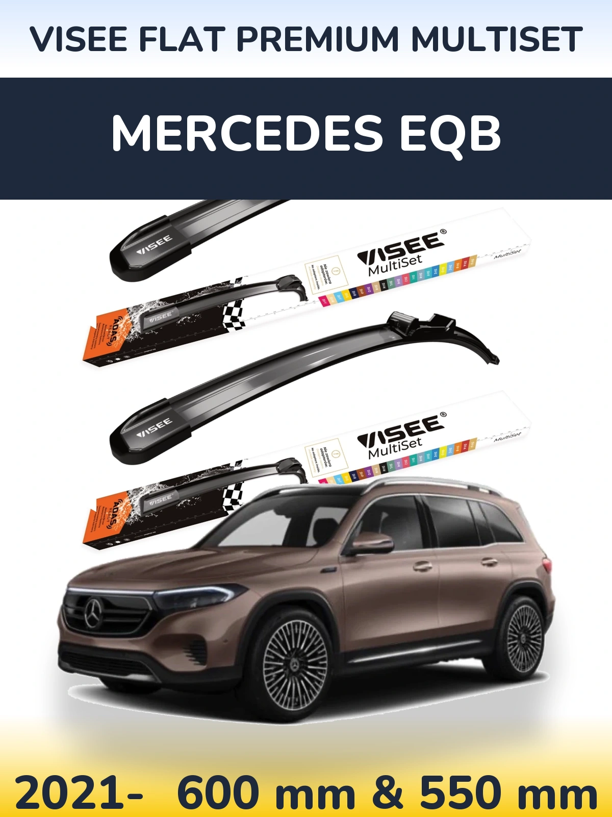 Komplet przednich wycieraczek VISEE FLAT PREMIUM MultiSet 600 & 550 mm do Mercedes EQB 2021-2026
