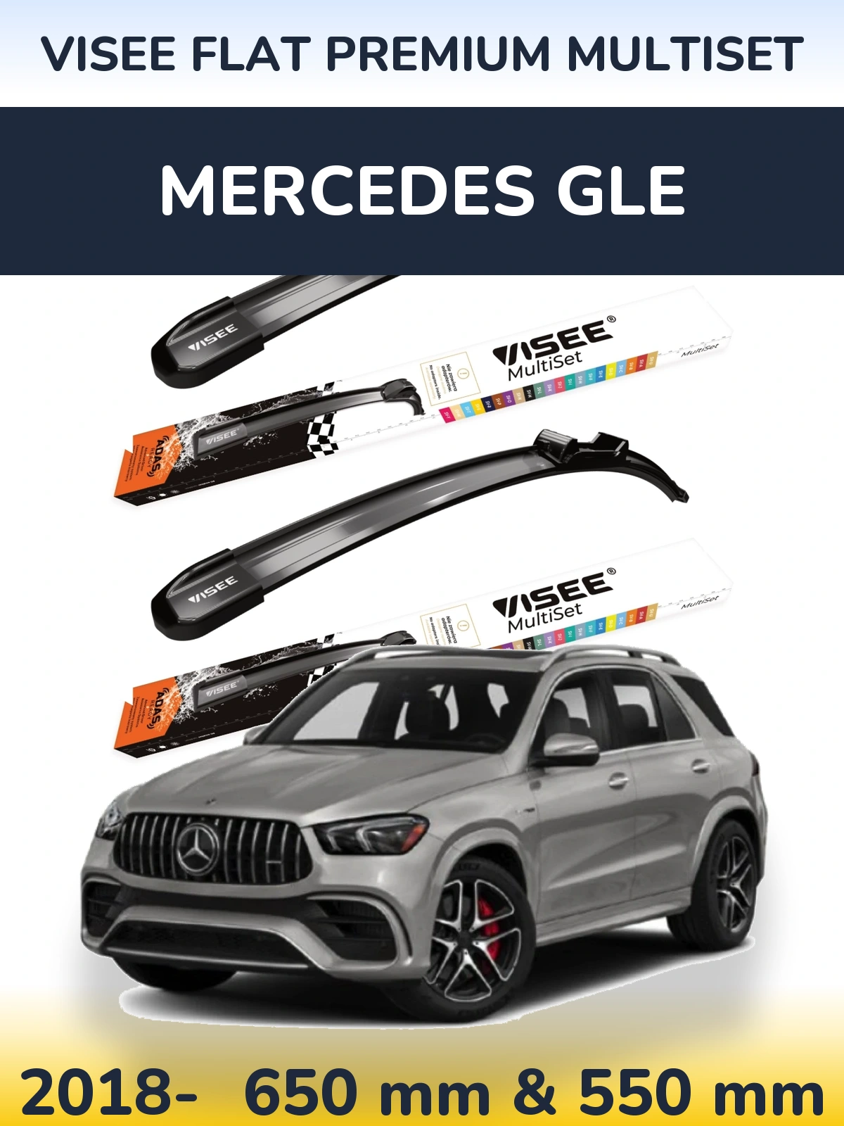 Komplet przednich wycieraczek VISEE FLAT PREMIUM MultiSet 650 & 550 mm do Mercedes GLE 2018-2026