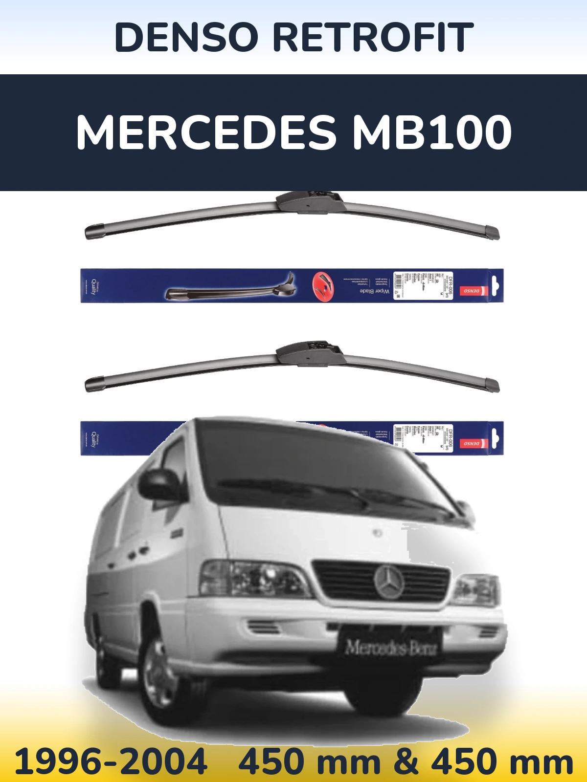 Komplet przednich wycieraczek Denso Retrofit 450 & 450 mm do Mercedes MB100 1996-2004