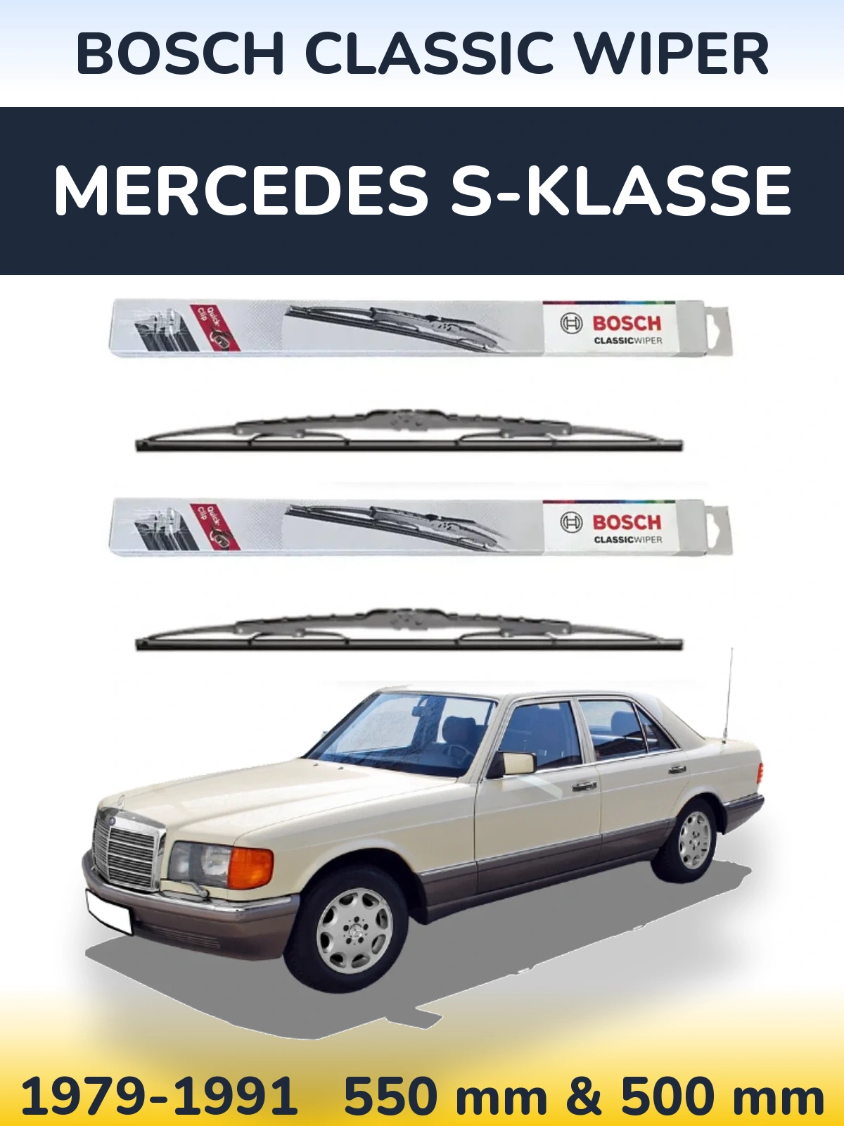 Комплект передних дворников BOSCH Classic Wiper 550 & 500 мм для Mercedes S-Klasse 1979-1991