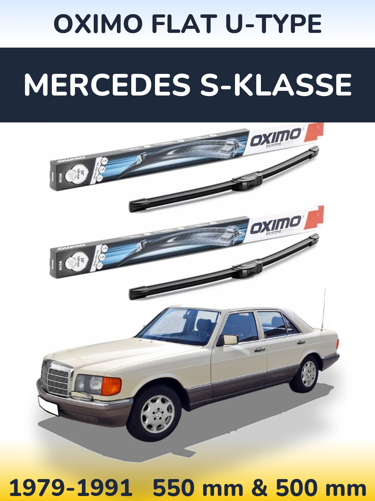 Комплект передних дворников Oximo Flat U-type 550 & 500 мм для Mercedes S-Klasse 1979-1991