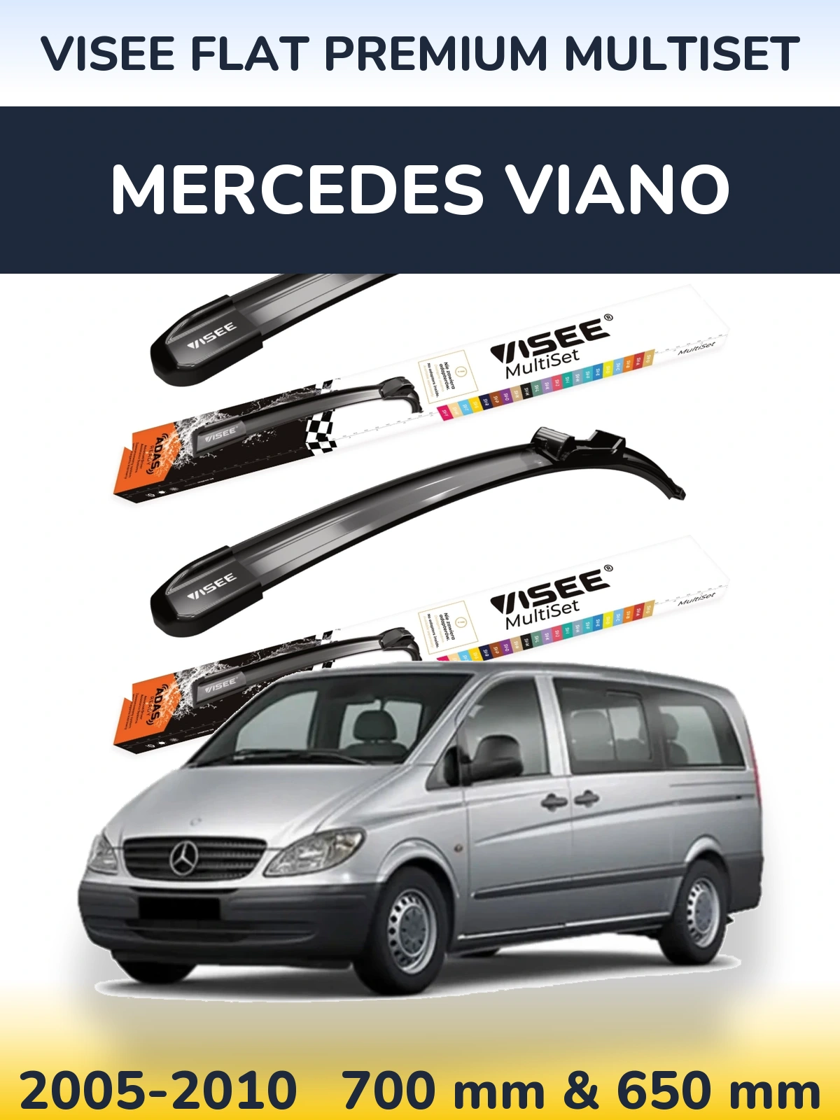 Комплект передних дворников VISEE FLAT PREMIUM MultiSet 700 & 650 мм для Mercedes Viano 2005-2010