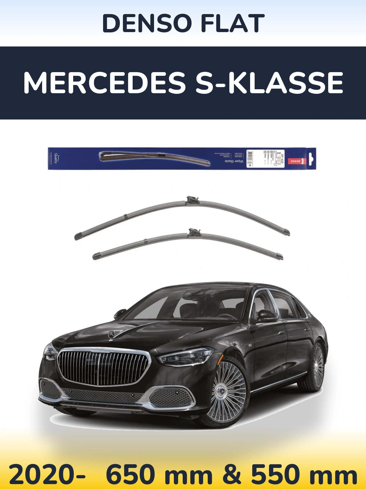 Комплект передних дворников Denso Flat 650 & 550 мм для Mercedes S-Klasse 2020-2026