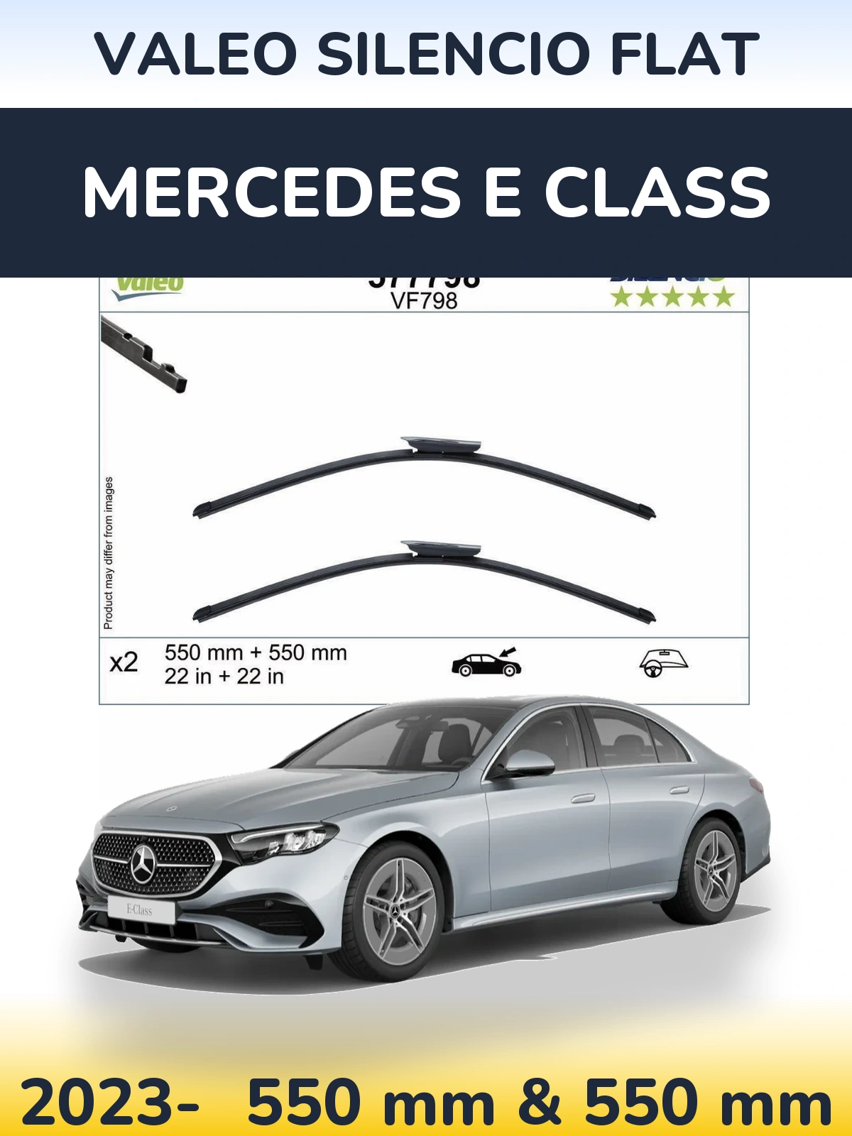 Комплект передних дворников Valeo Silencio Flat 550 & 550 мм для Mercedes E Class 2023-2026