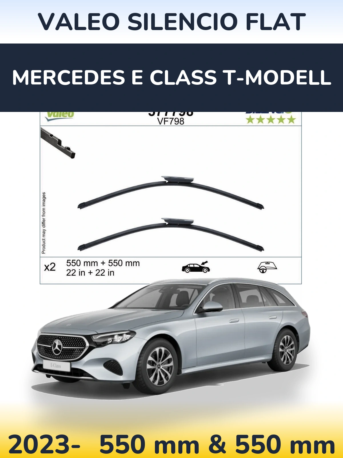 Komplet przednich wycieraczek Valeo Silencio Flat 550 & 550 mm do Mercedes Klasa E T-Modell 2023-2026