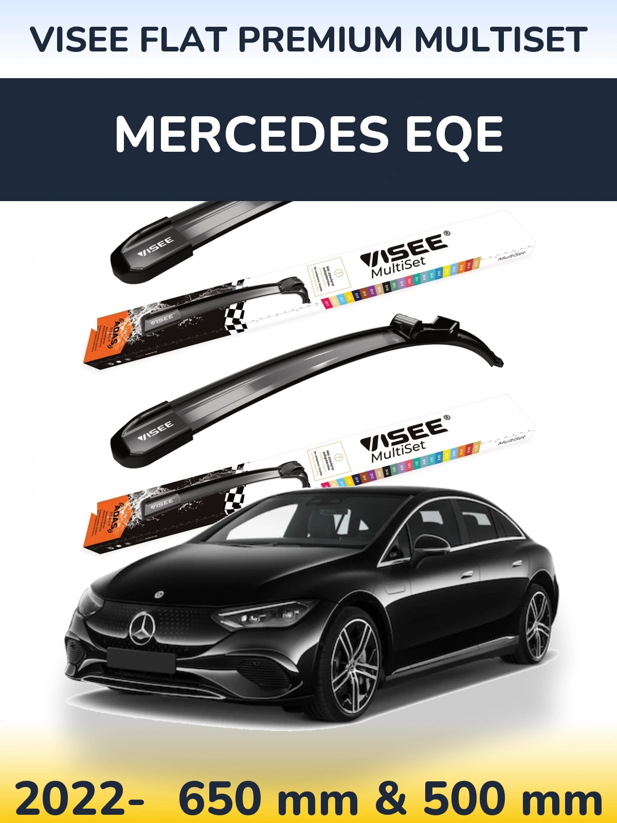 Komplet przednich wycieraczek VISEE FLAT PREMIUM MultiSet 650 & 500 mm do Mercedes EQE 2022-2026