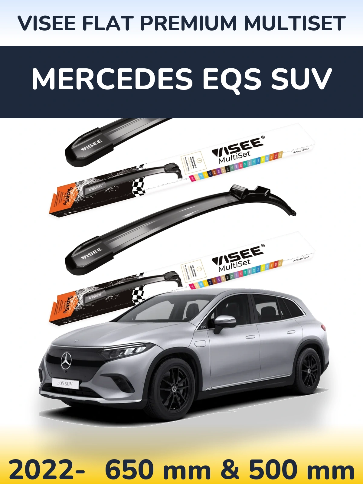 Komplet przednich wycieraczek VISEE FLAT PREMIUM MultiSet 650 & 500 mm do Mercedes EQS SUV 2022-2026