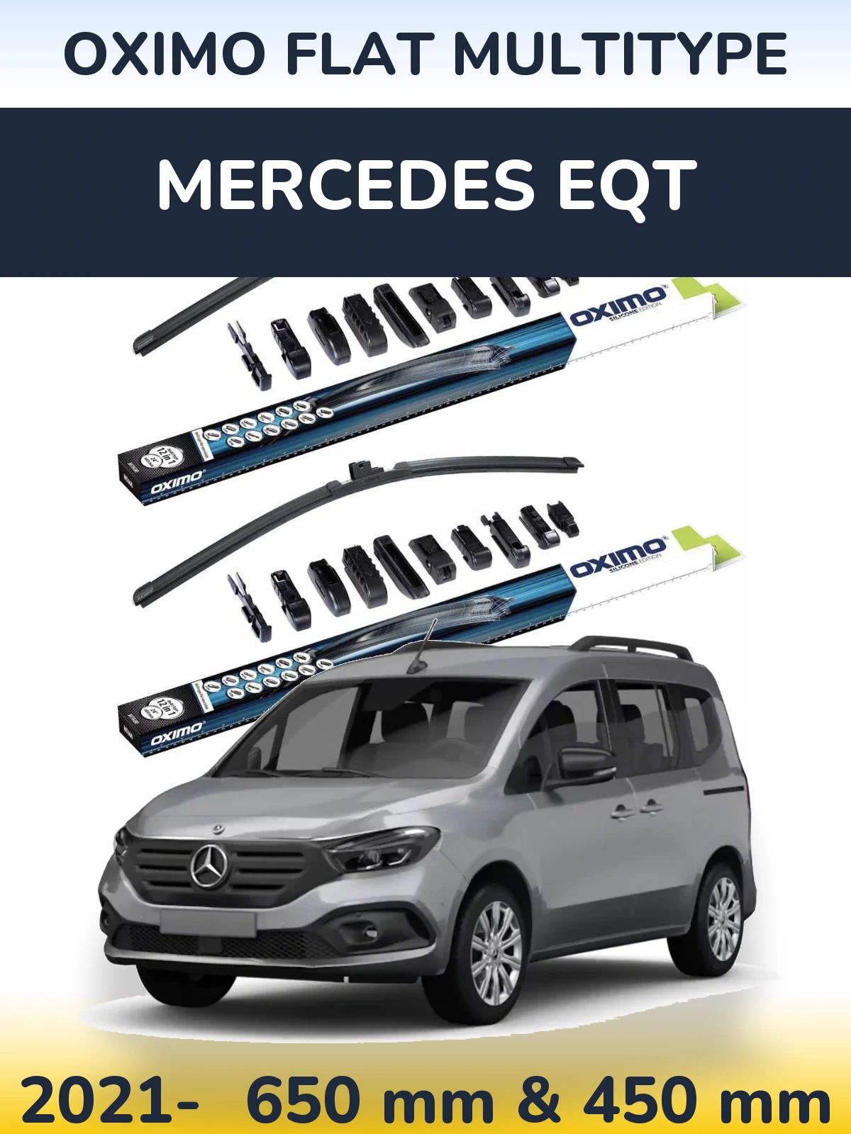 Комплект передних дворников Oximo Flat MultiТипe 650 & 450 мм для Mercedes EQT 2021-2026