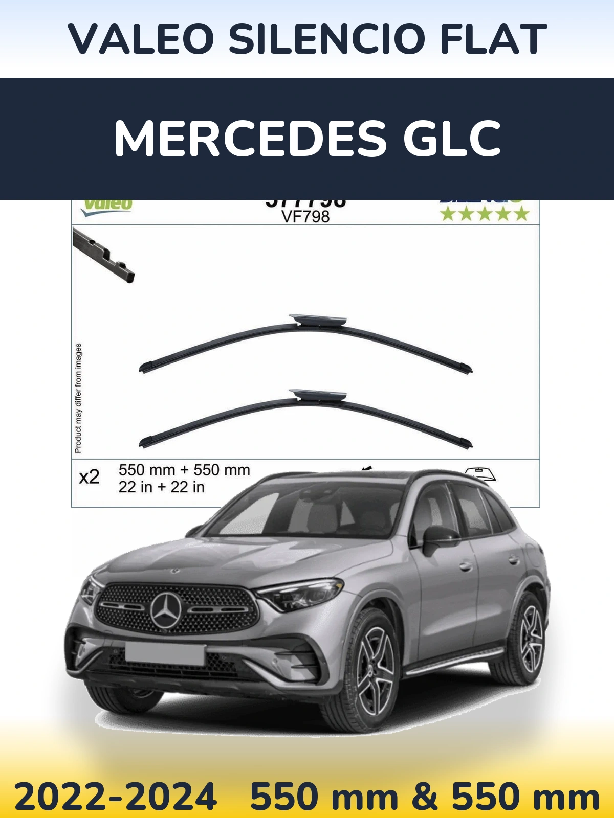 Комплект передних дворников Valeo Silencio Flat 550 & 550 мм для Mercedes GLC 2022-2024