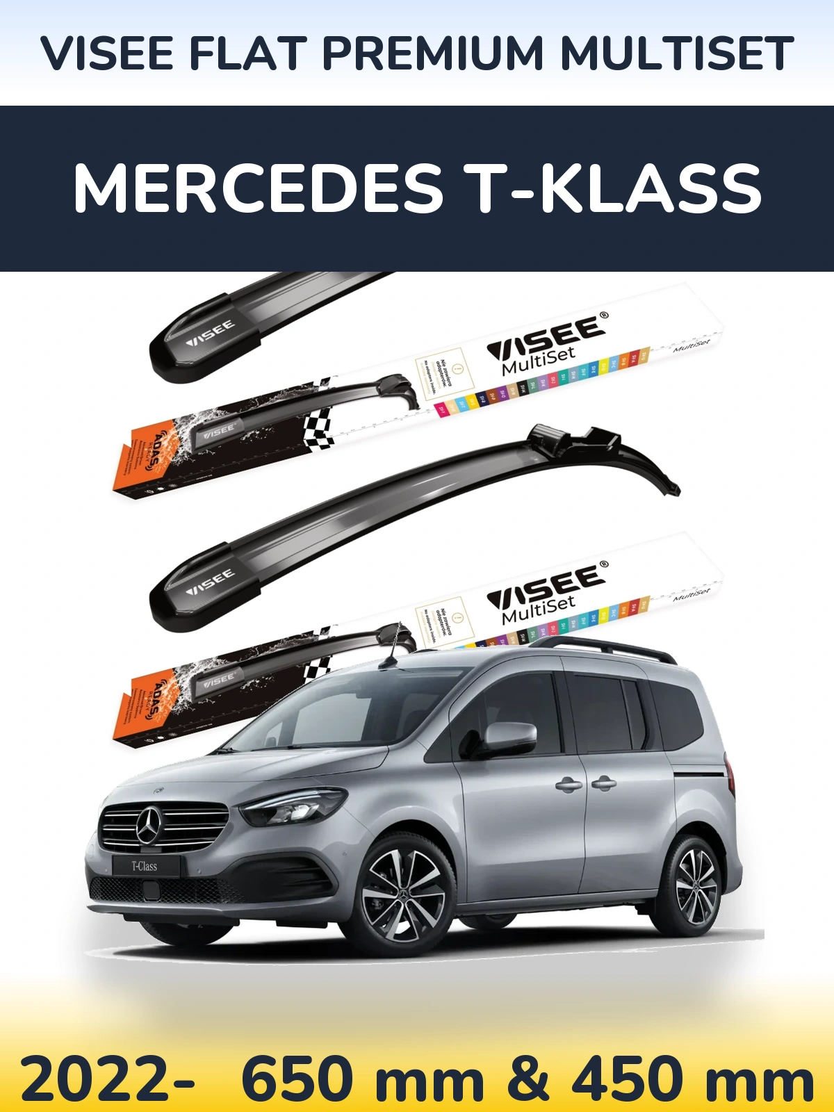 Komplet przednich wycieraczek VISEE FLAT PREMIUM MultiSet 650 & 450 mm do Mercedes T-Klass 2022-2026