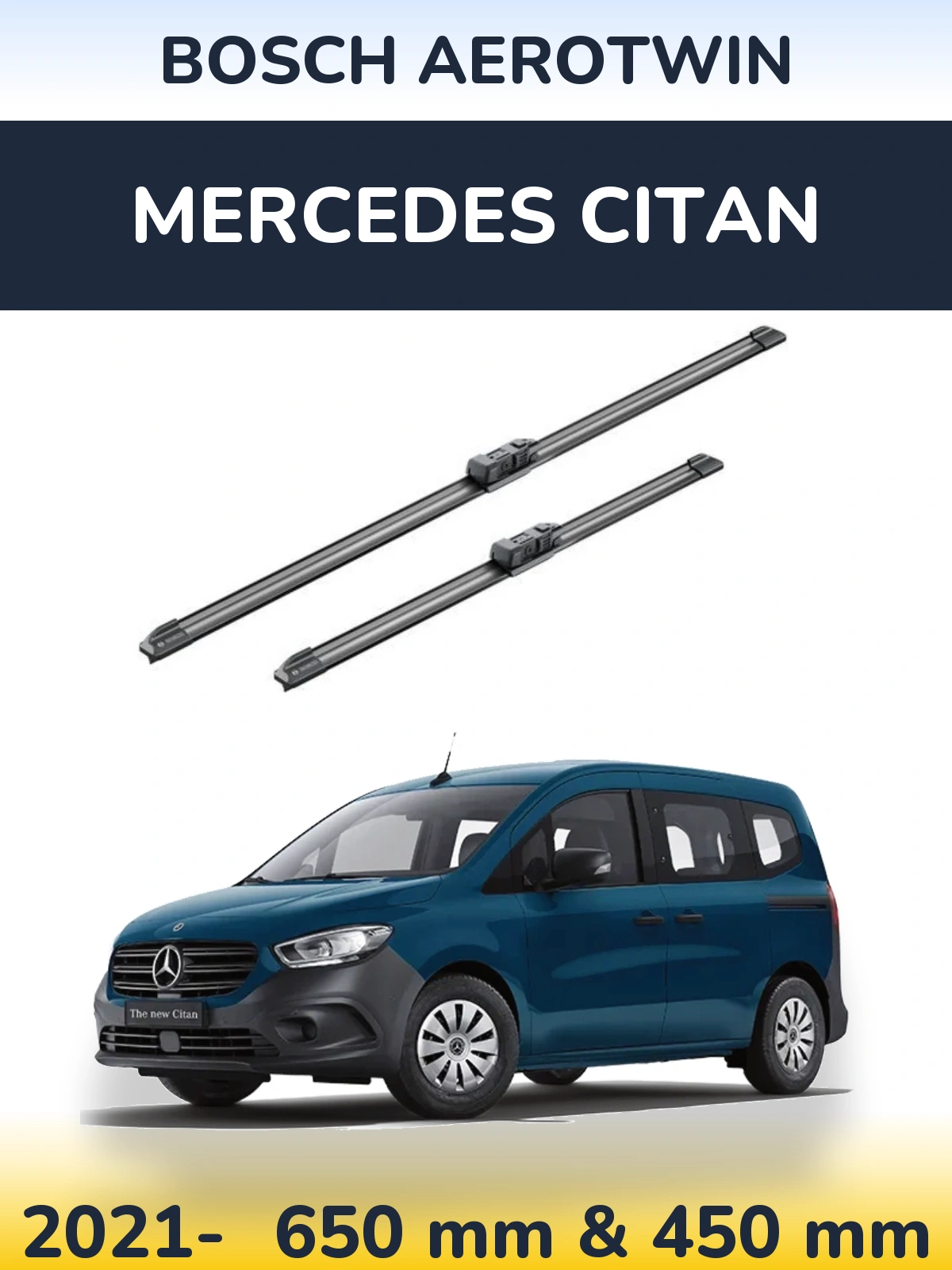Комплект передних дворников BOSCH AeroTwin 650 & 450 мм для Mercedes Citan 2021-2026