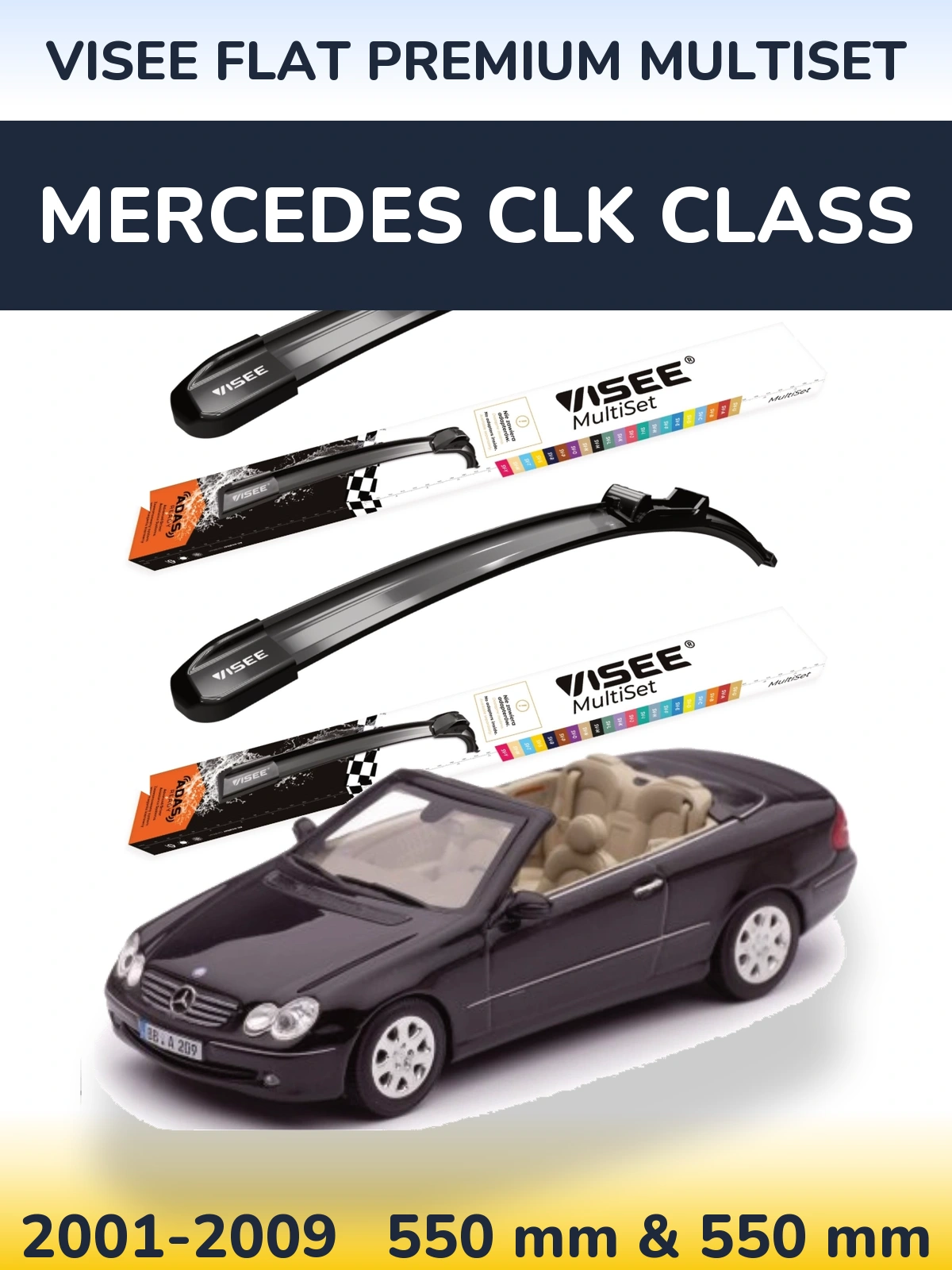Komplet przednich wycieraczek VISEE FLAT PREMIUM MultiSet 550 & 550 mm do Mercedes Klasa CLK 2001-2009
