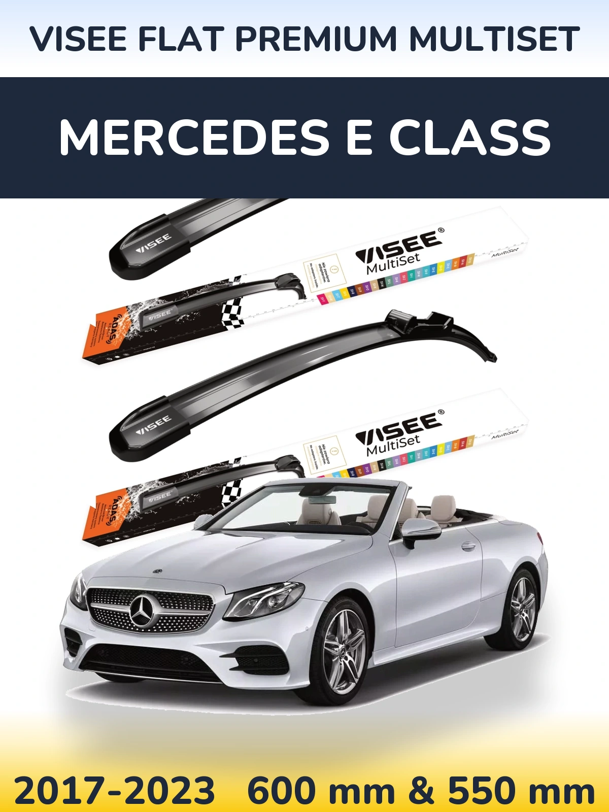 Komplet przednich wycieraczek VISEE FLAT PREMIUM MultiSet 600 & 550 mm do Mercedes Klasa E 2017-2023