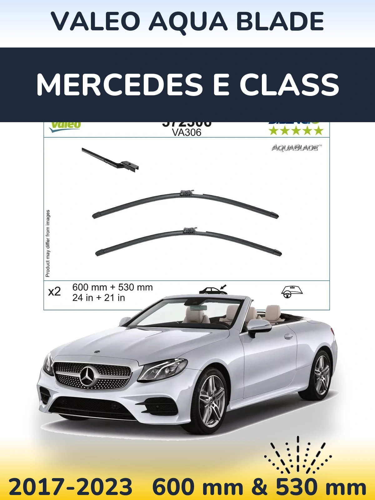 Комплект передних дворников Valeo Aqua Blade 600 & 530 мм для Mercedes E Class 2017-2023