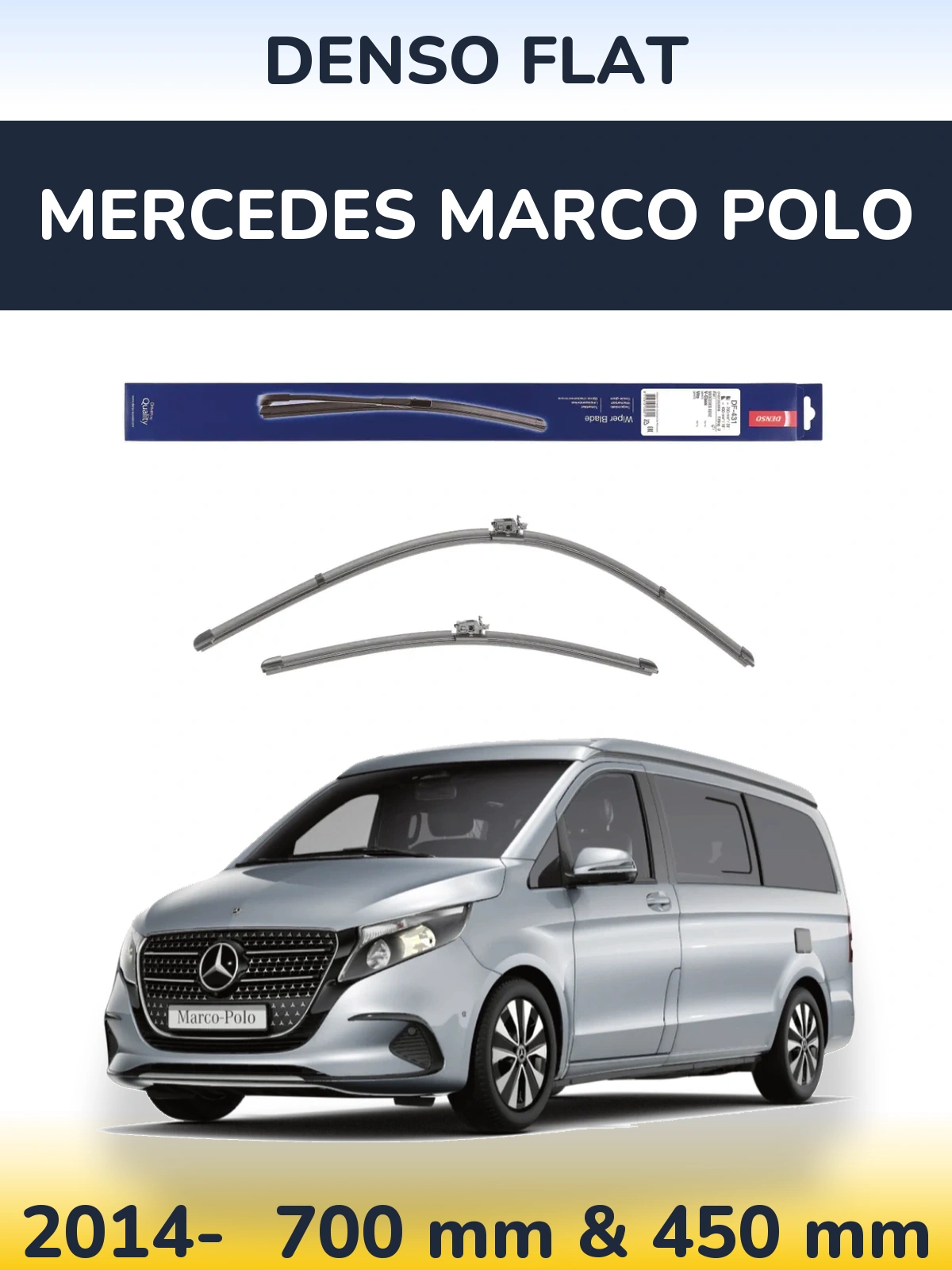 Комплект передних дворников Denso Flat 700 & 450 мм для Mercedes Marco Polo 2014-2026
