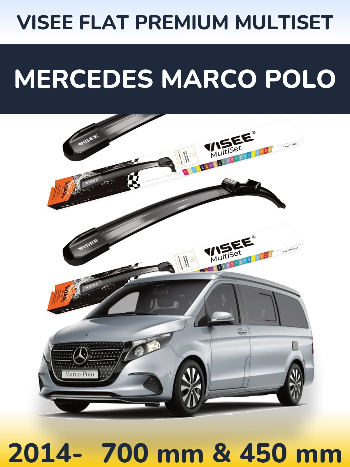 Komplet przednich wycieraczek VISEE FLAT PREMIUM MultiSet 700 & 450 mm do Mercedes Marco Polo 2014-2026