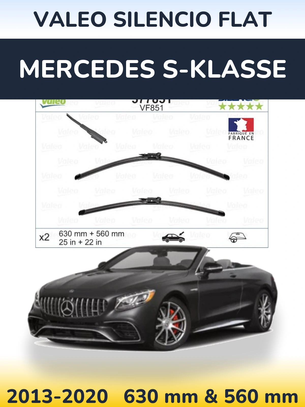Komplet przednich wycieraczek Valeo Silencio Flat 630 & 560 mm do Mercedes S-Klasse 2013-2020