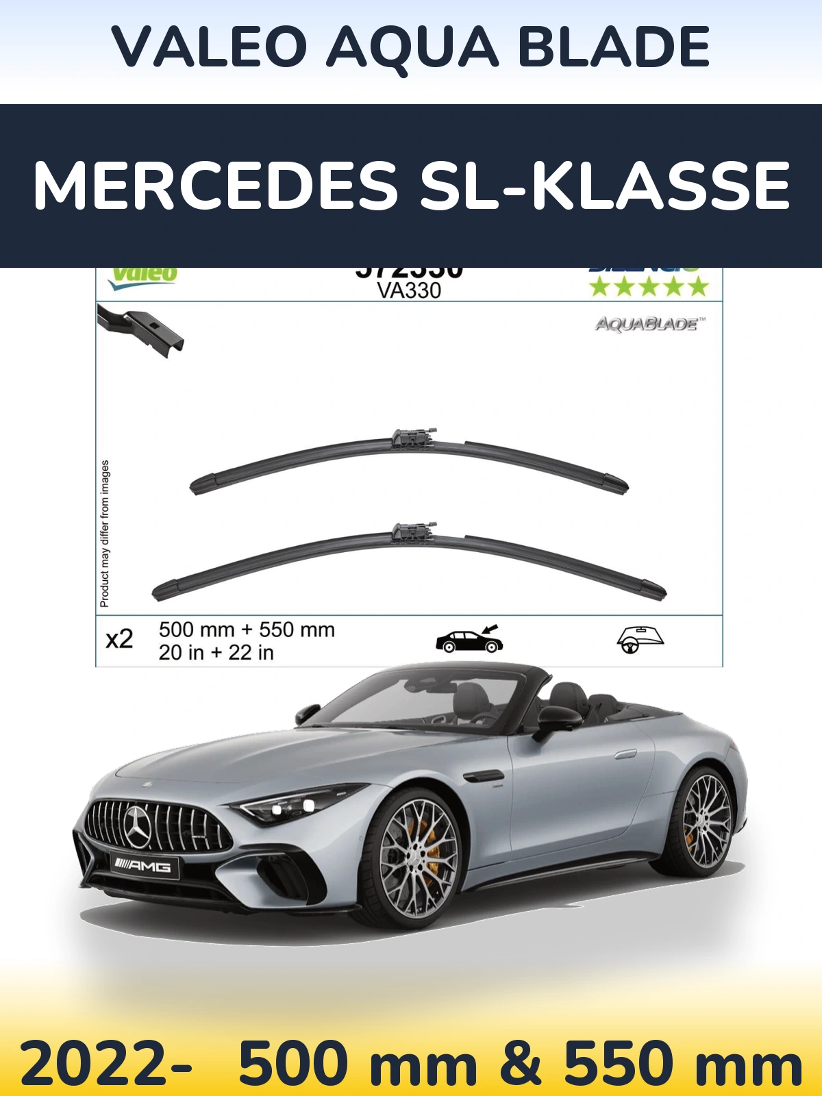 Комплект передних дворников Valeo Aqua Blade 500 & 550 мм для Mercedes SL-Klasse 2022-2026