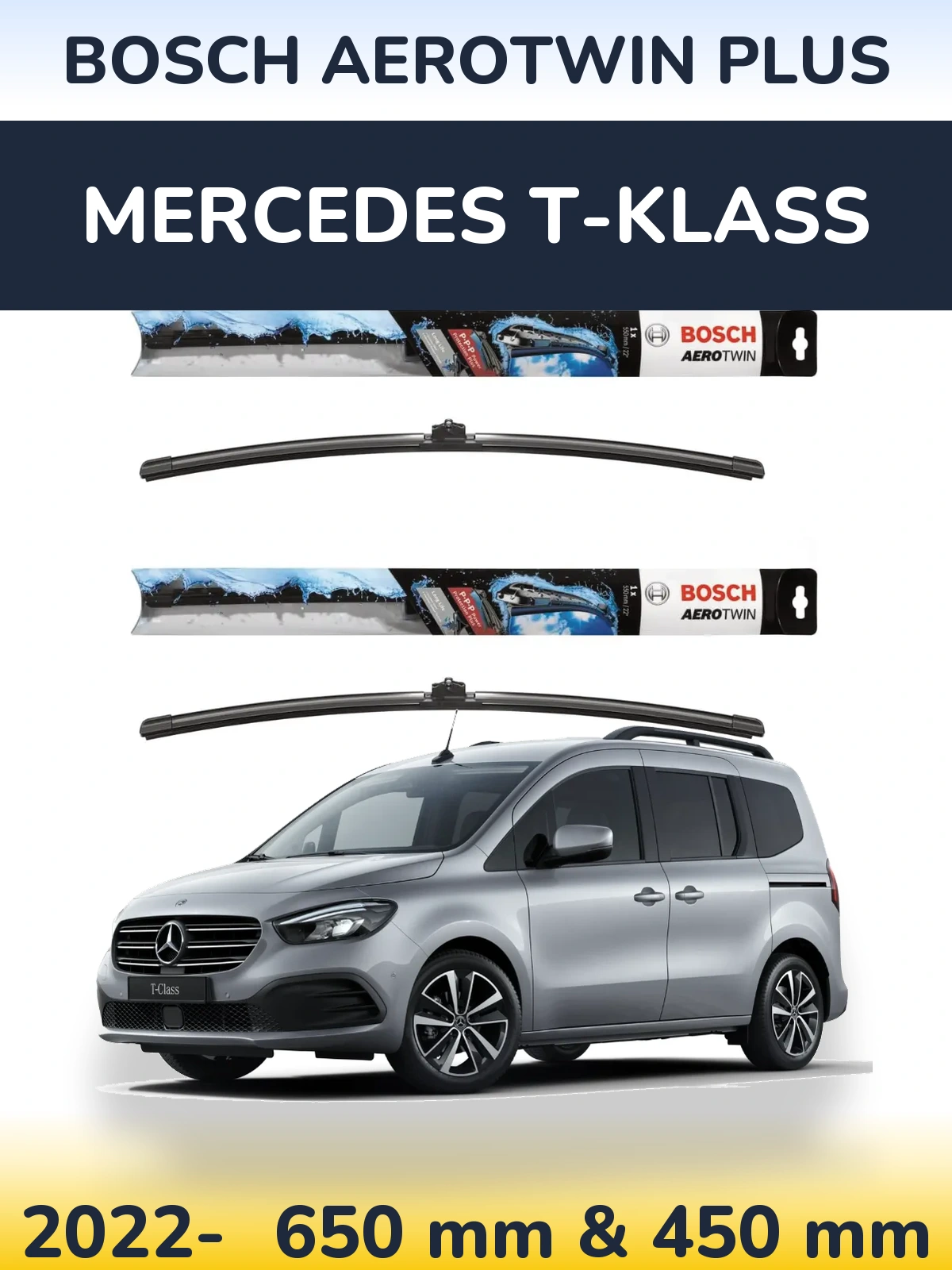 Комплект передних дворников BOSCH AeroTwin Plus 650 & 450 мм для Mercedes T-Klass 2022-2026