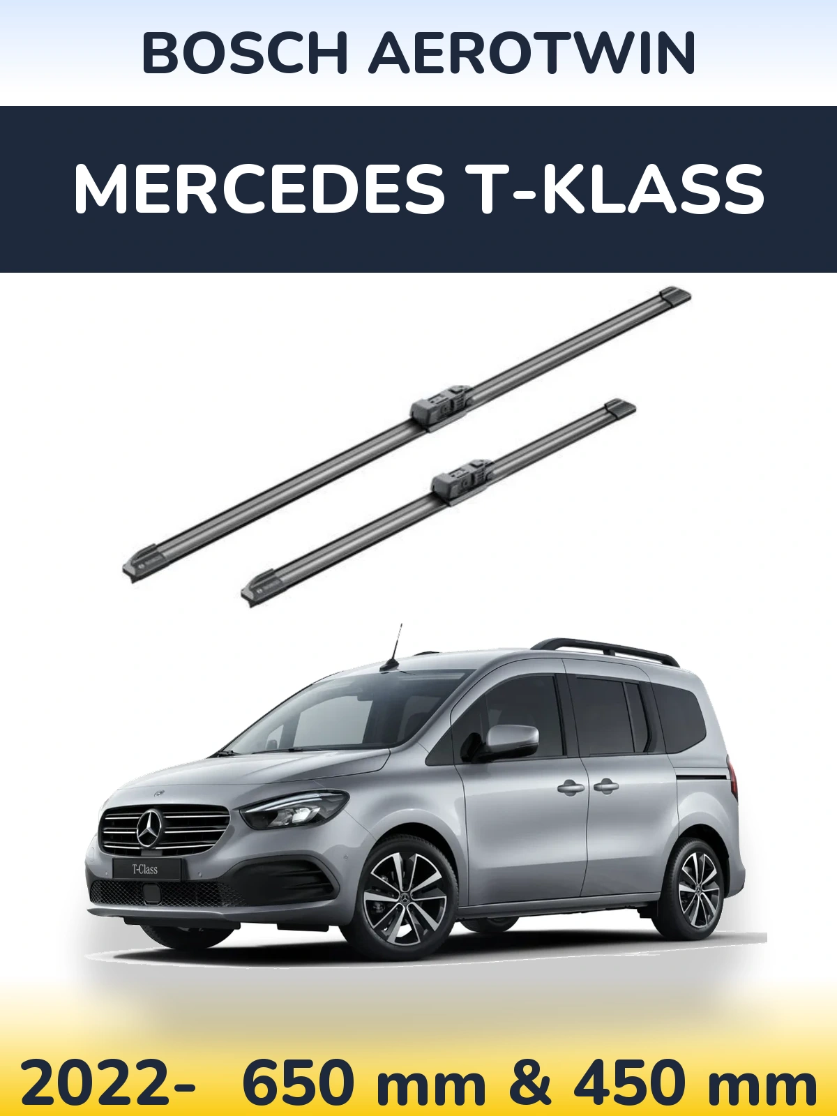 Комплект передних дворников BOSCH AeroTwin 650 & 450 мм для Mercedes T-Klass 2022-2026