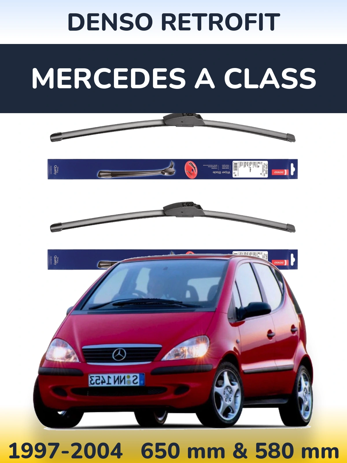 Komplet przednich wycieraczek Denso Retrofit 650 & 580 mm do Mercedes Klasa A 1997-2004
