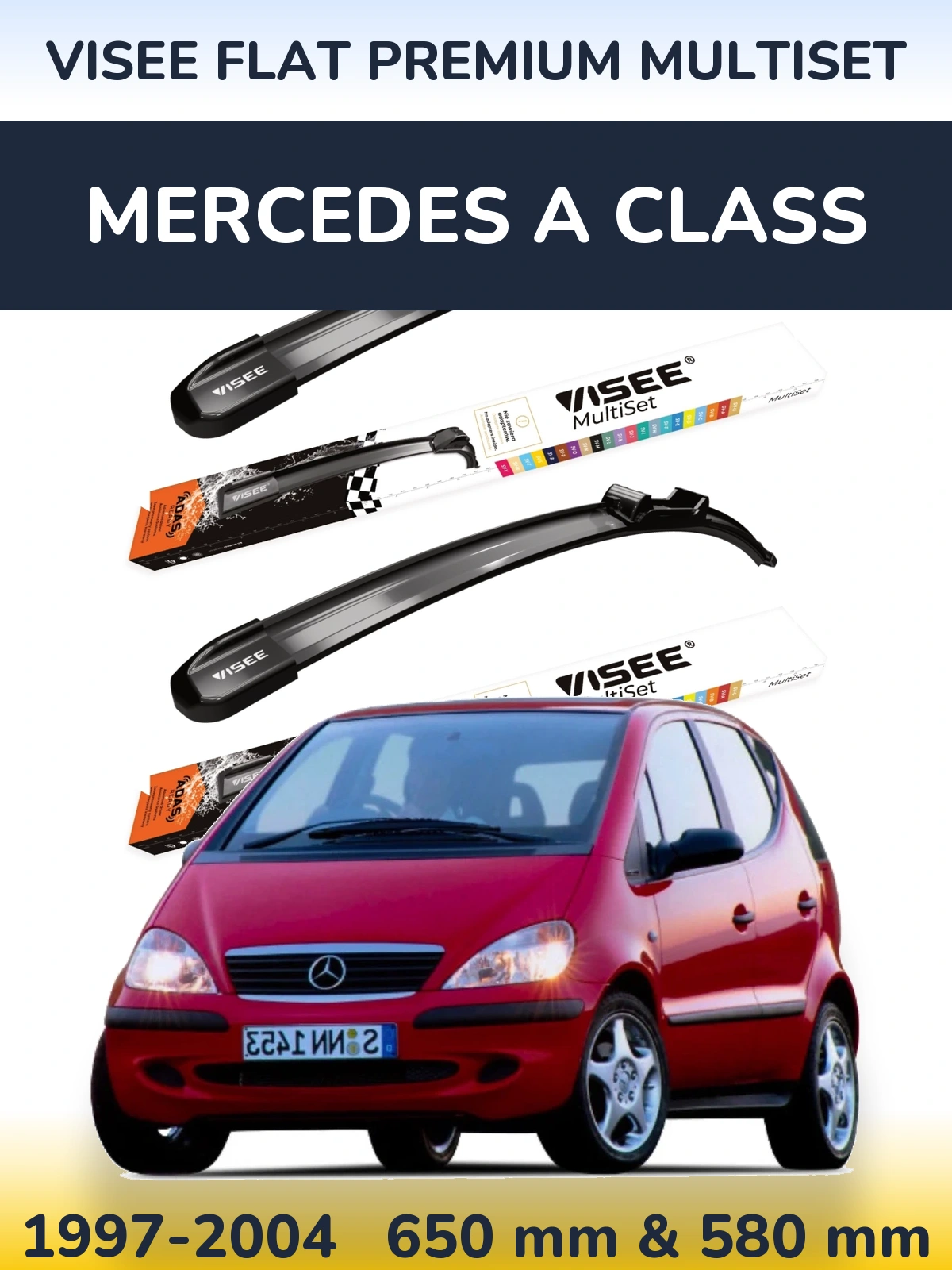 Komplet przednich wycieraczek VISEE FLAT PREMIUM MultiSet 650 & 580 mm do Mercedes Klasa A 1997-2004