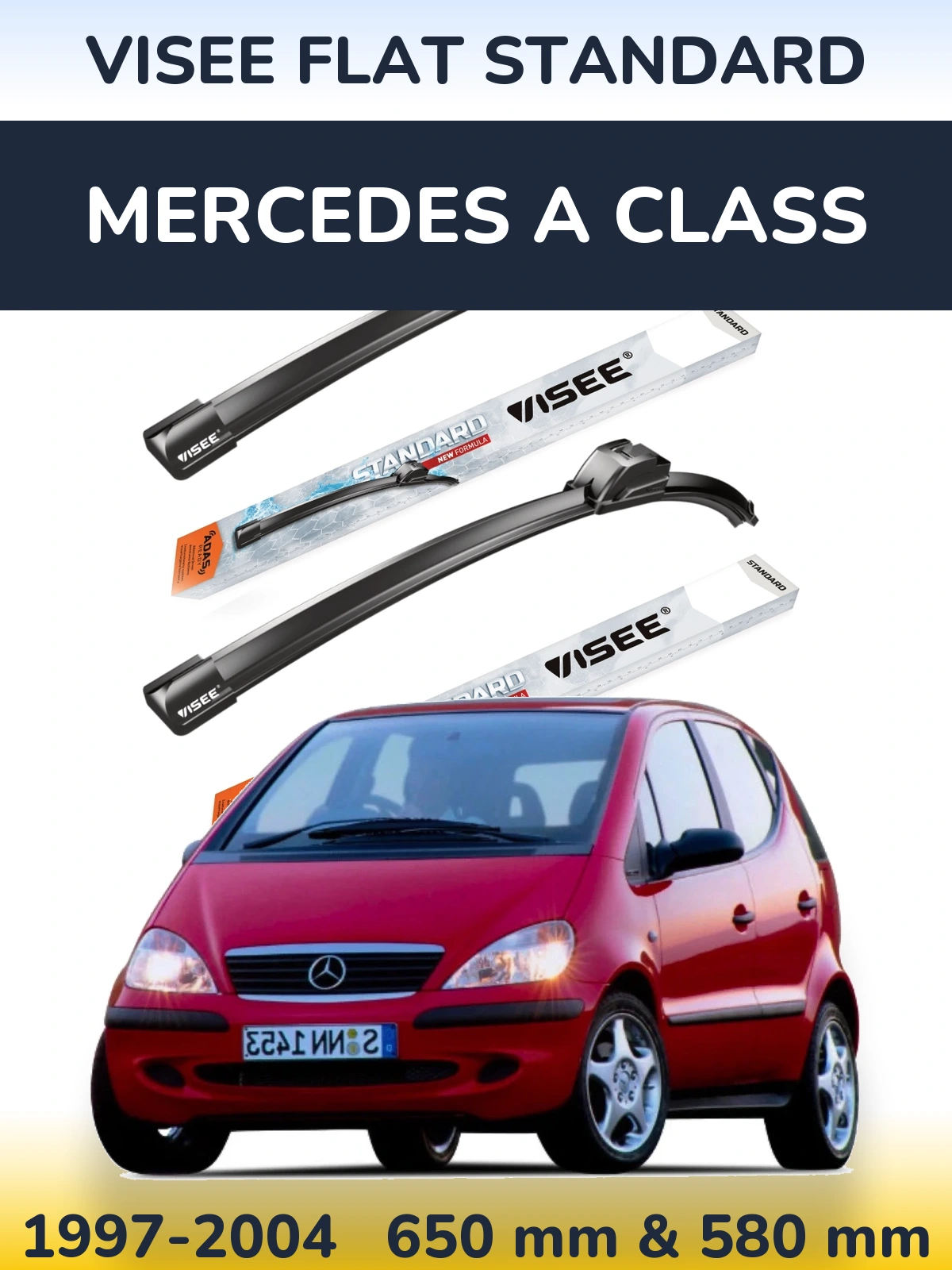 Komplet przednich wycieraczek VISEE FLAT STANDARD 650 & 580 mm do Mercedes Klasa A 1997-2004