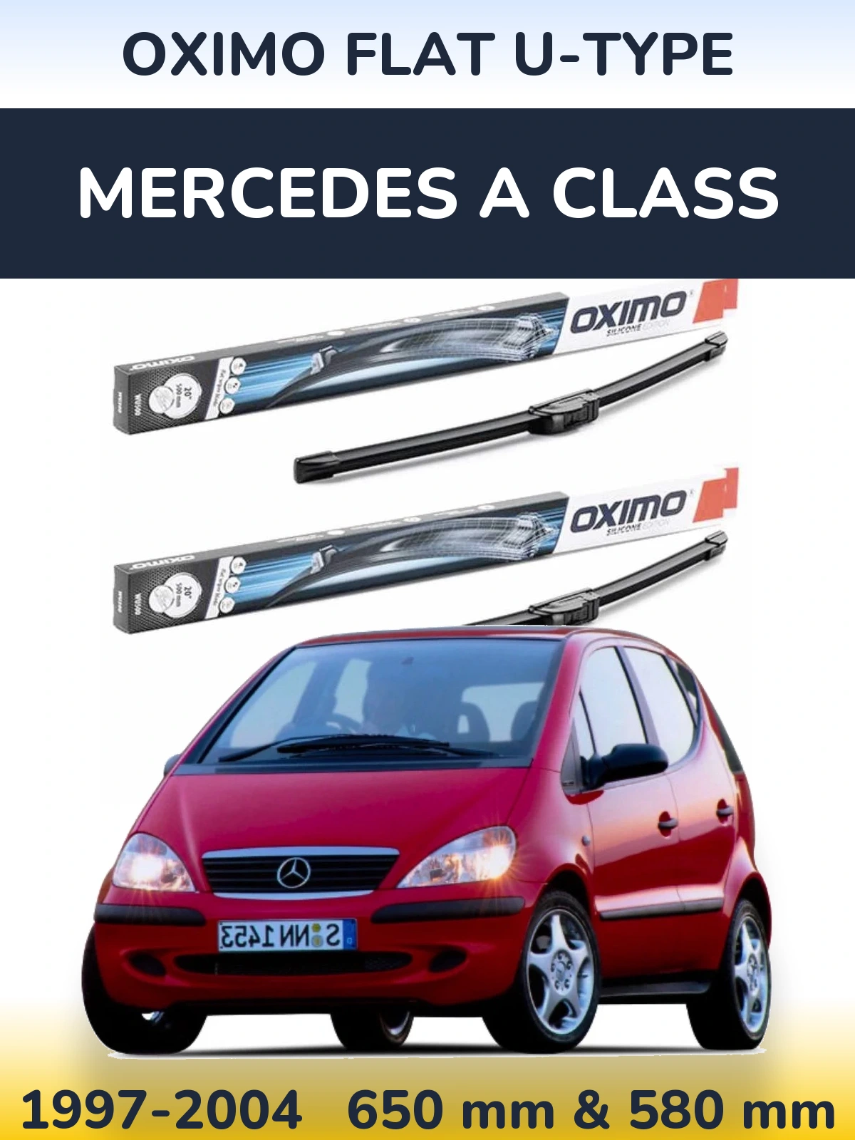 Komplet przednich wycieraczek Oximo Flat U-type 650 & 580 mm do Mercedes Klasa A 1997-2004