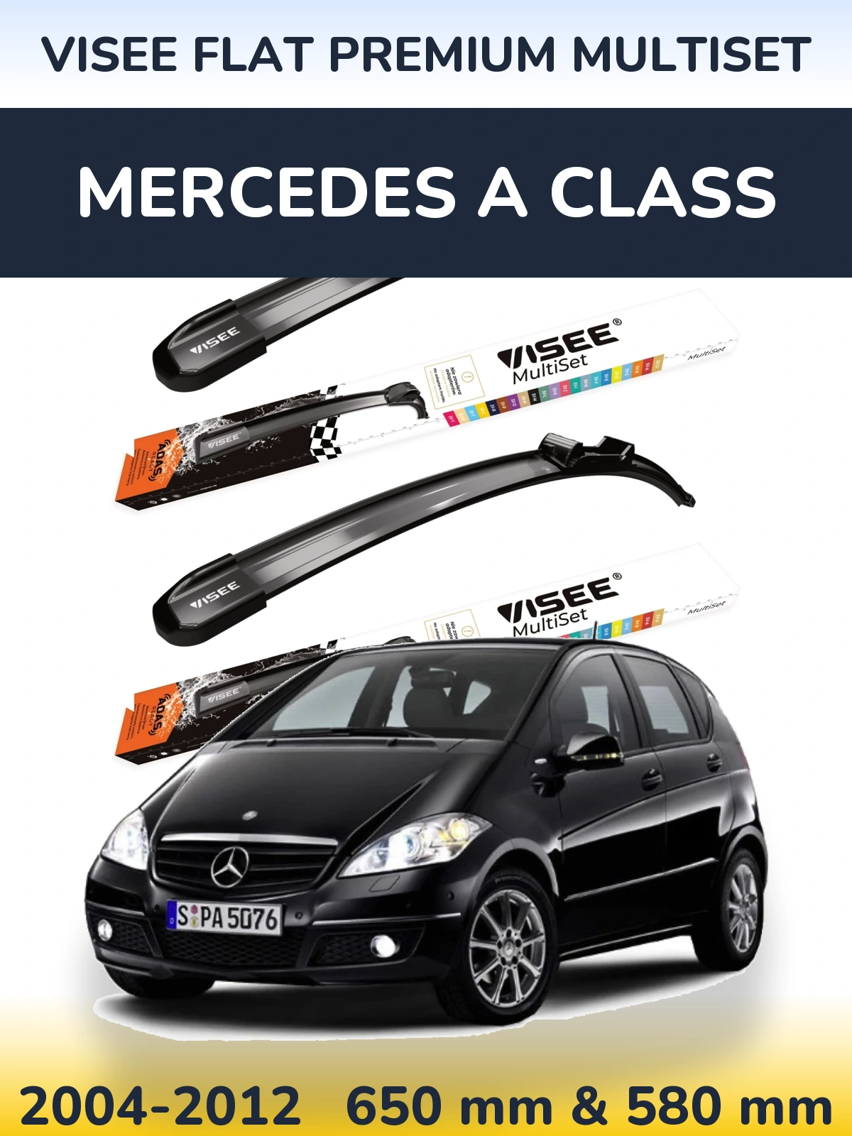 Komplet przednich wycieraczek VISEE FLAT PREMIUM MultiSet 650 & 580 mm do Mercedes Klasa A 2004-2012