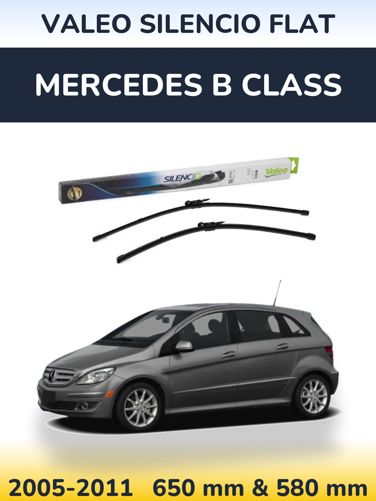 Komplet przednich wycieraczek Valeo Silencio Flat 650 & 580 mm do Mercedes Klasa B 2005-2011
