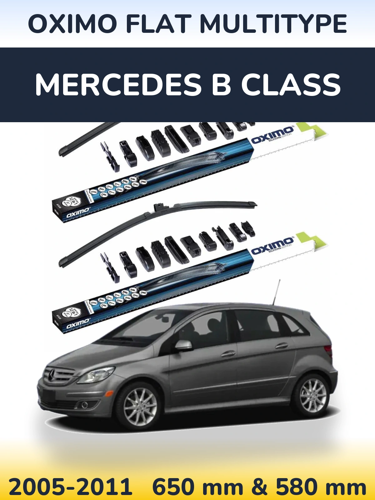 Komplet przednich wycieraczek Oximo Flat MultiType 650 & 580 mm do Mercedes Klasa B 2005-2011