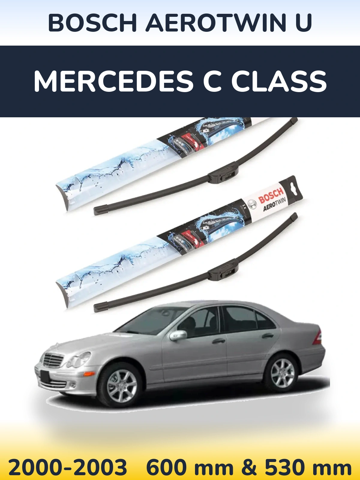 Komplet przednich wycieraczek BOSCH AeroTwin U 600 & 530 mm do Mercedes Klasa C 2000-2003