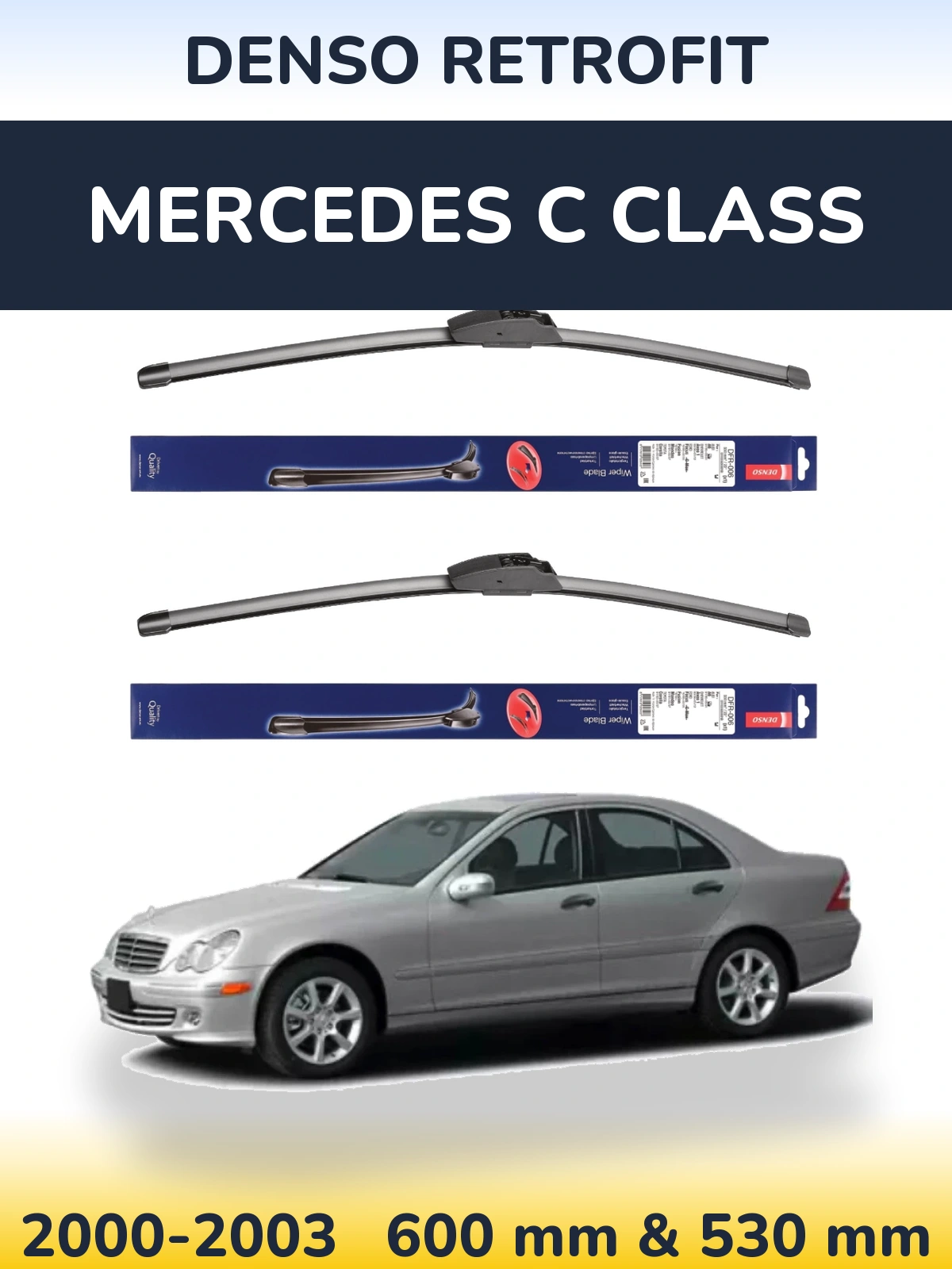 Komplet przednich wycieraczek Denso Retrofit 600 & 530 mm do Mercedes Klasa C 2000-2003
