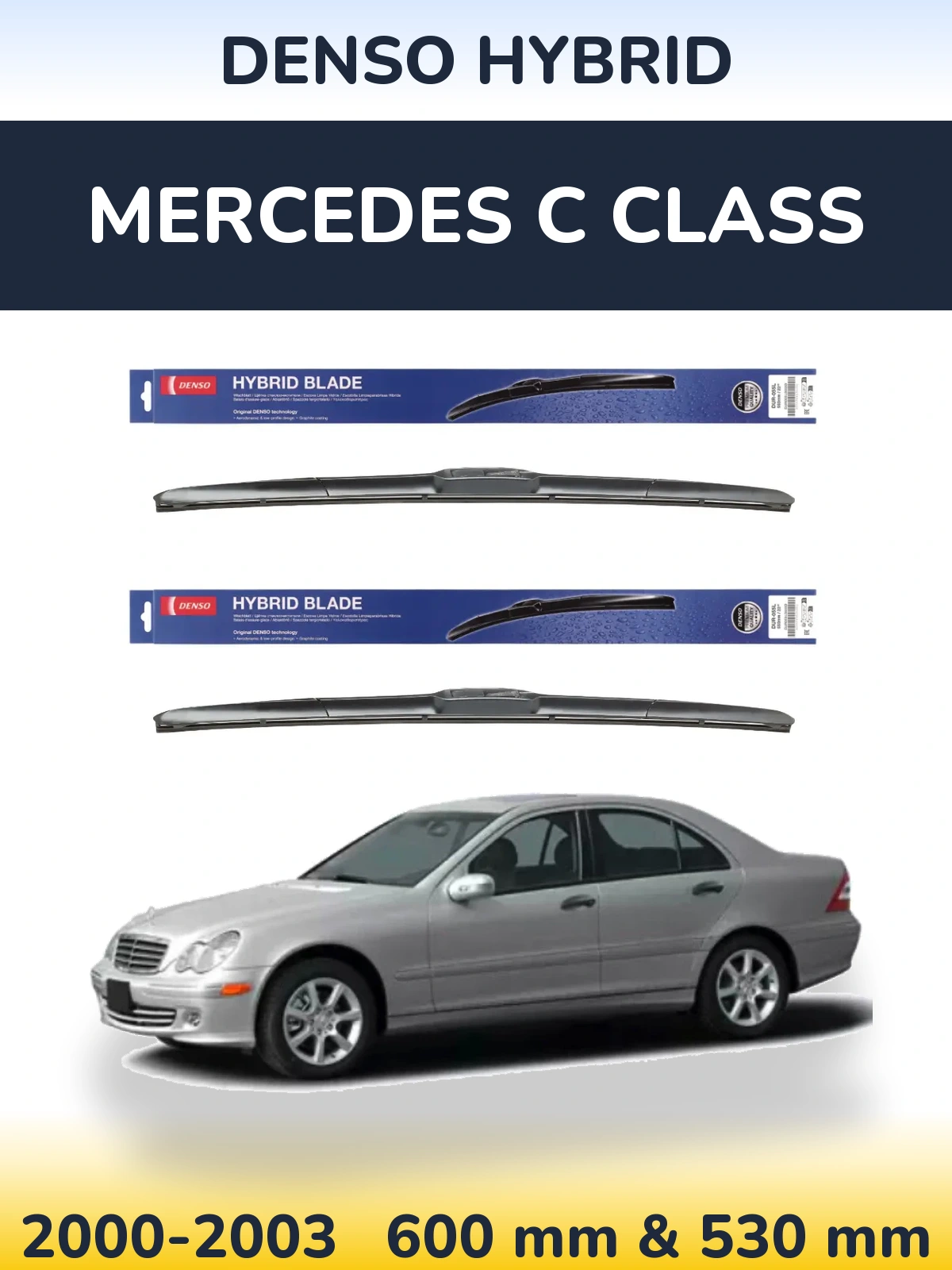 Komplet przednich wycieraczek Denso Hybrid 600 & 530 mm do Mercedes Klasa C 2000-2003